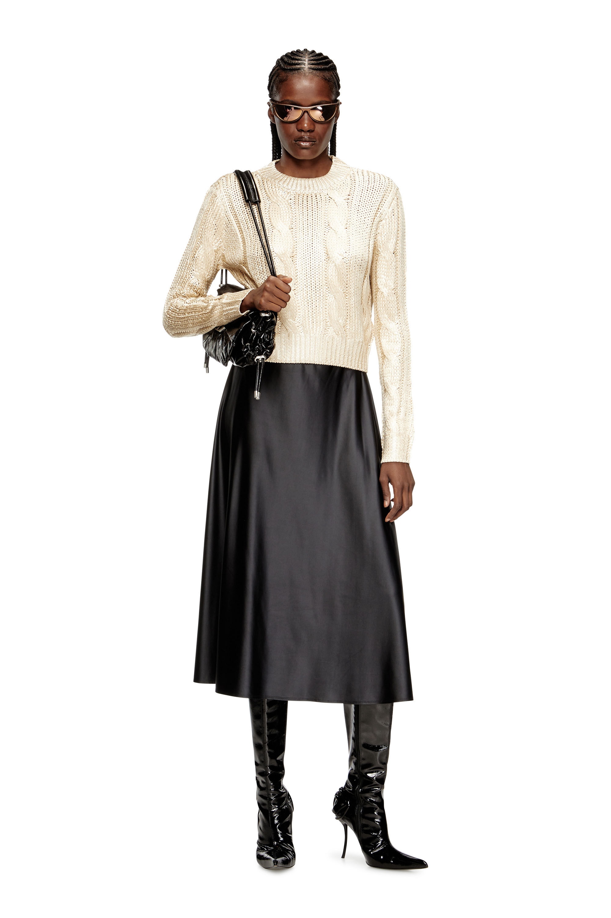Diesel - M-MICCHA, Damen Pullover mit Zopf-Muster und Glanzeffekt in null - 1