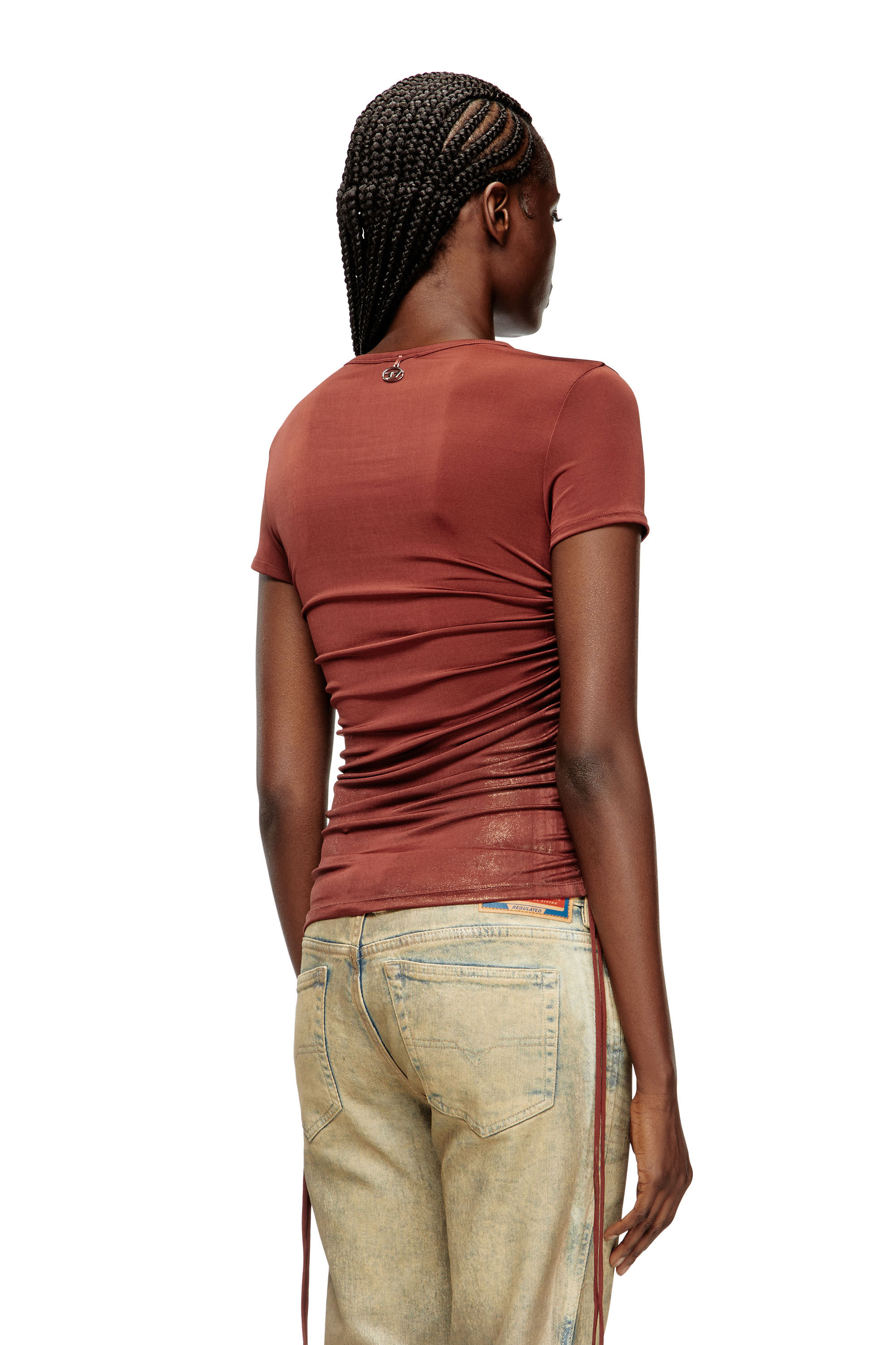 Diesel - T-REY, Damen Jersey-Top mit Kordelzug an den Seiten in Braun - 4