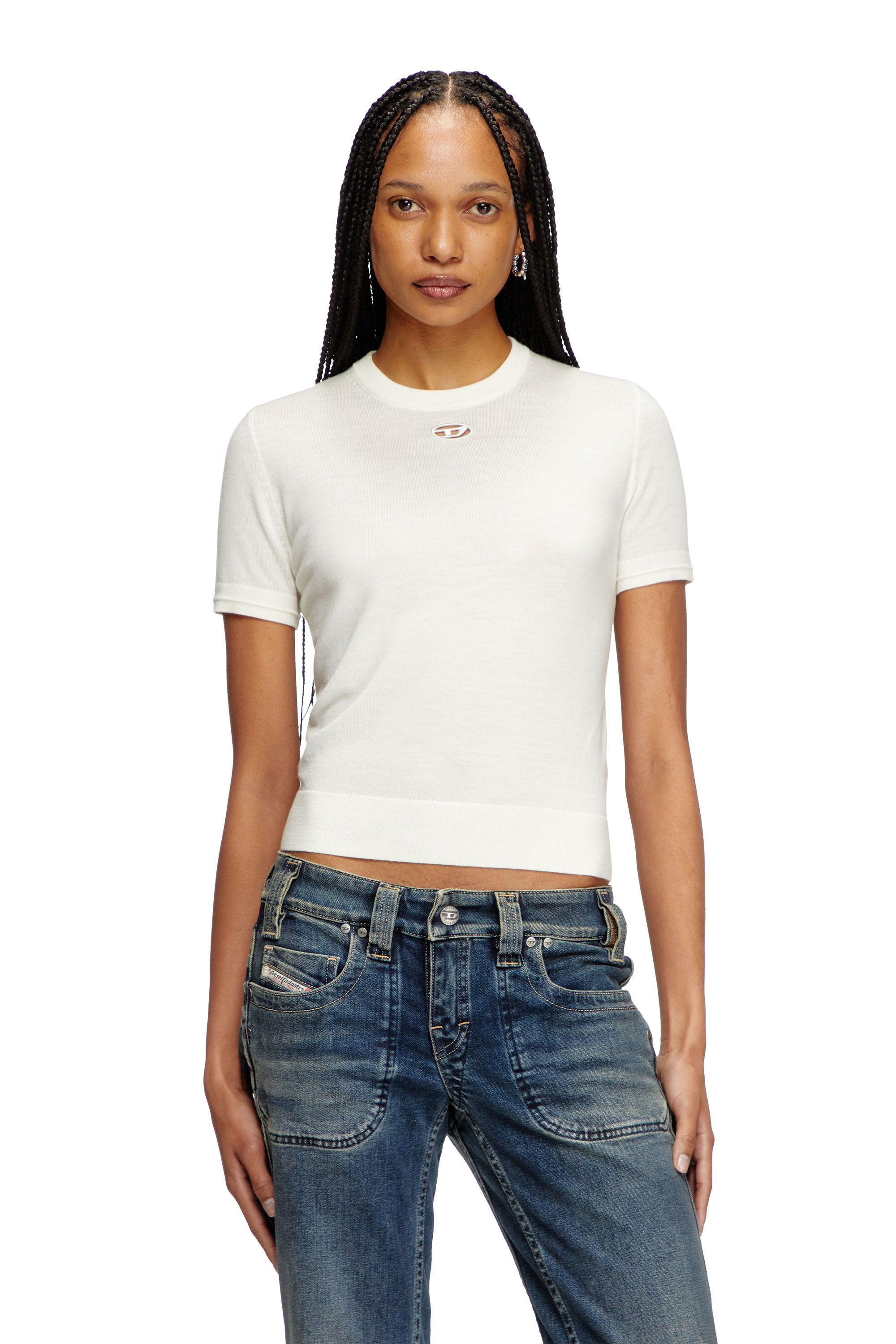Diesel - M-ALINE, Damen Kurzarm-Pullover aus Wolle in Weiß - 3