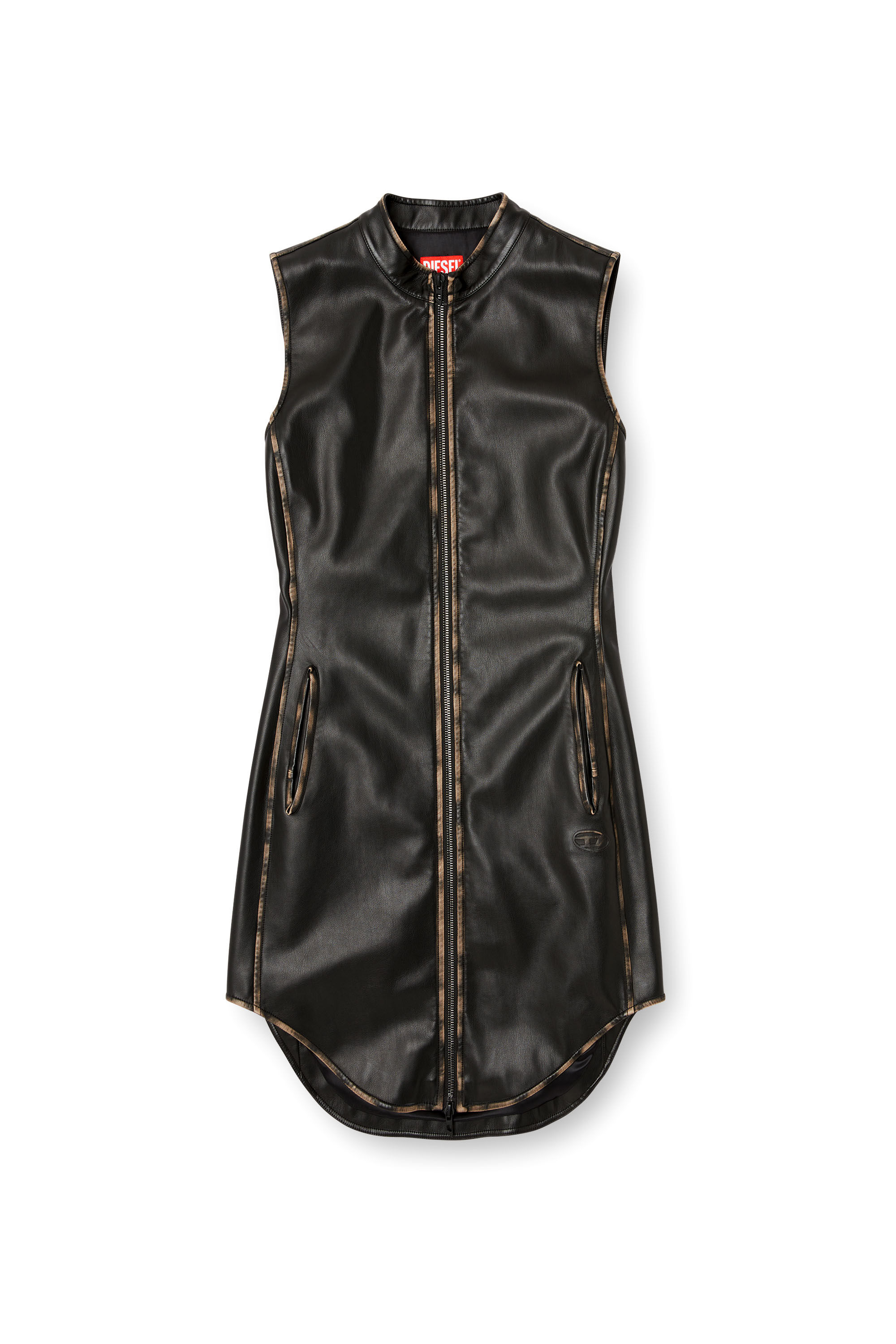 Diesel - D-ENEAS, Damen Kleid aus behandeltem technischem Gewebe in Schwarz/Braun - 2