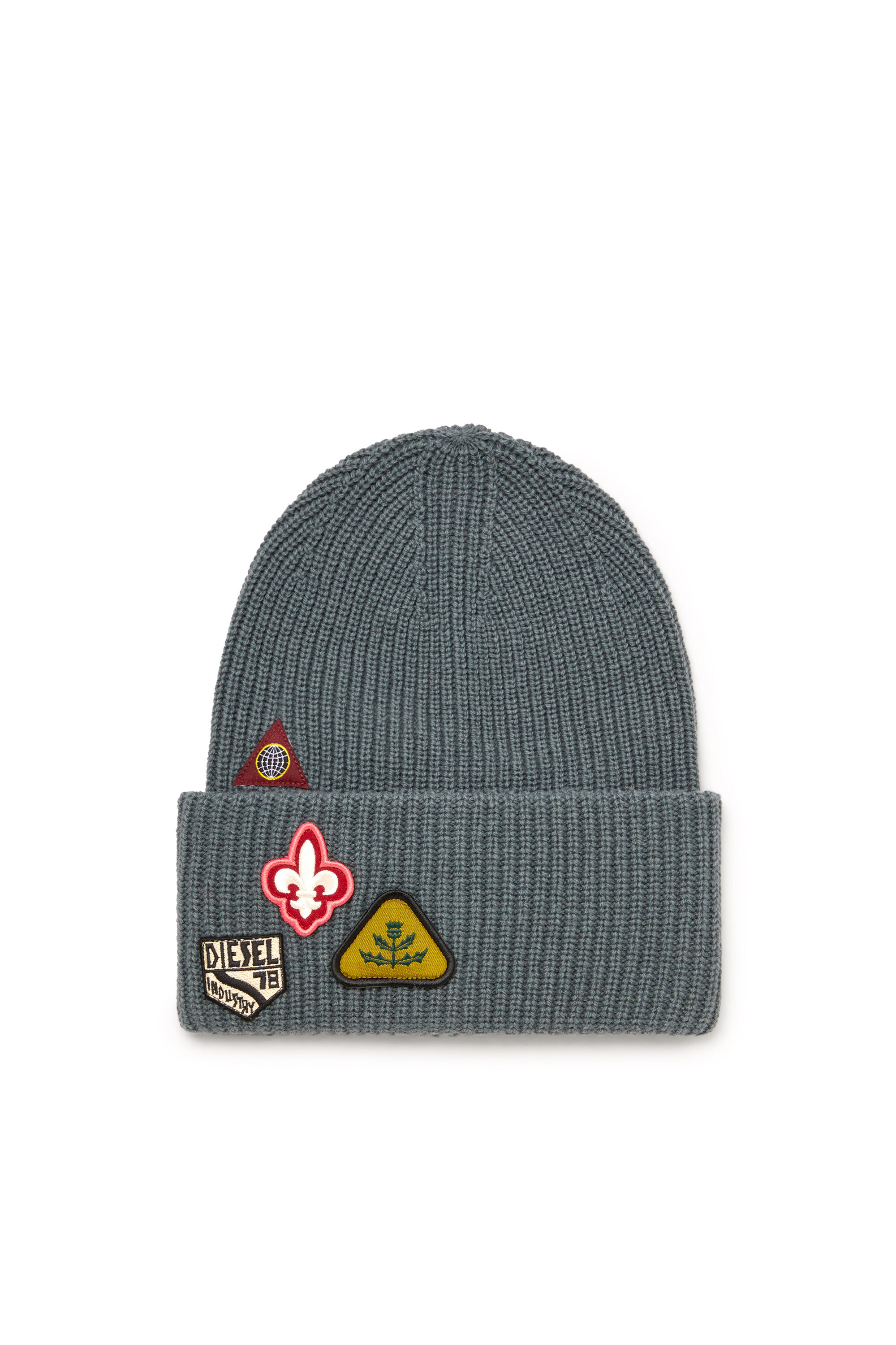 Diesel - K-PHAT, Unisex Wollm&uuml;tze mit Logo-Patches in Grau - 1