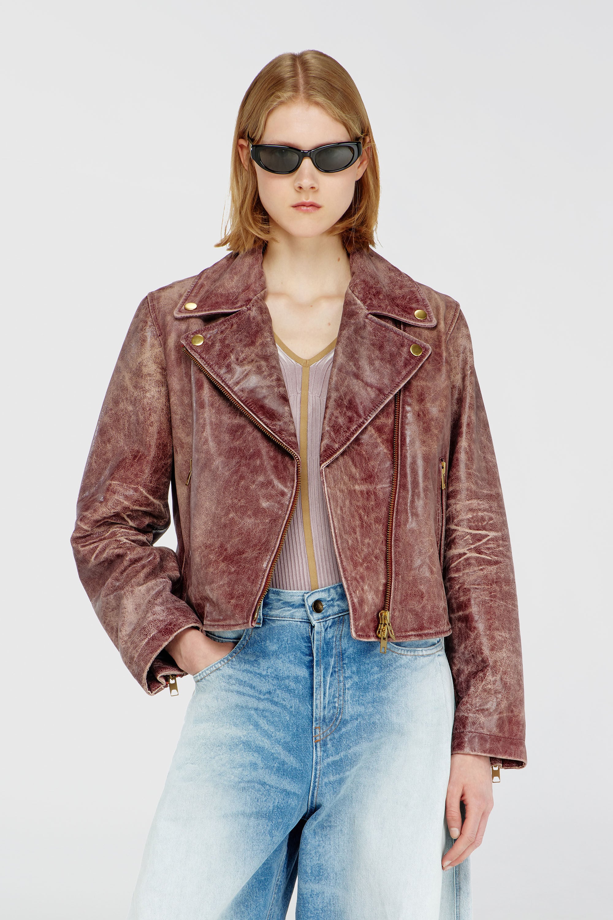 Diesel - L-UNATIC-T1, Damen Biker-Jacke aus behandeltem Leder in Braun - 3