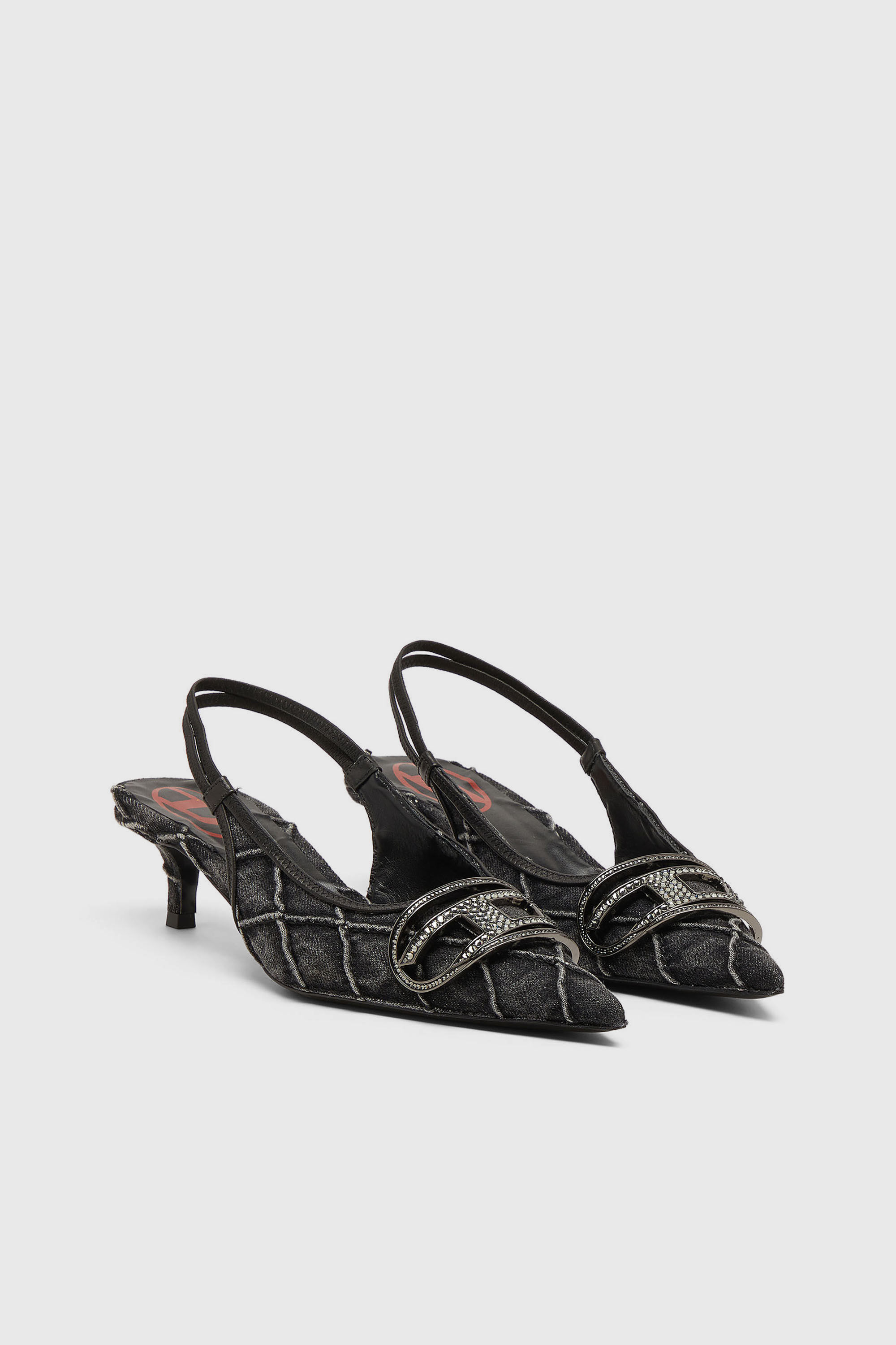 Diesel - D-VENUS SB 40, Damen D-Venus-Crystal-Logo Stepp-Denim-Slingback-Pumps in Schwarz - 2
