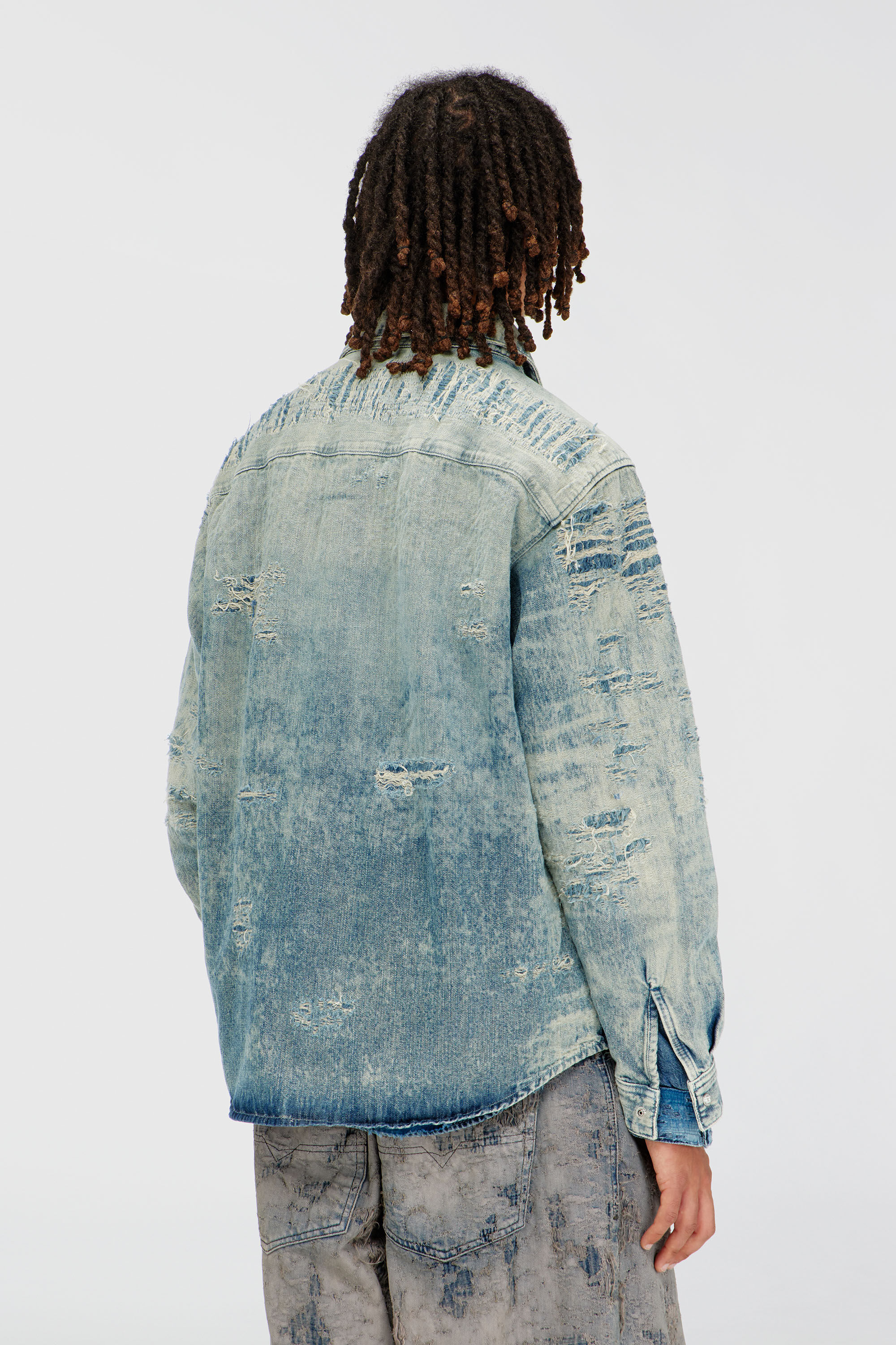Diesel - D-SIMPLY, Herren Hemd aus Jacquard-Denim mit Used-Effekt in Mittelblau - 4