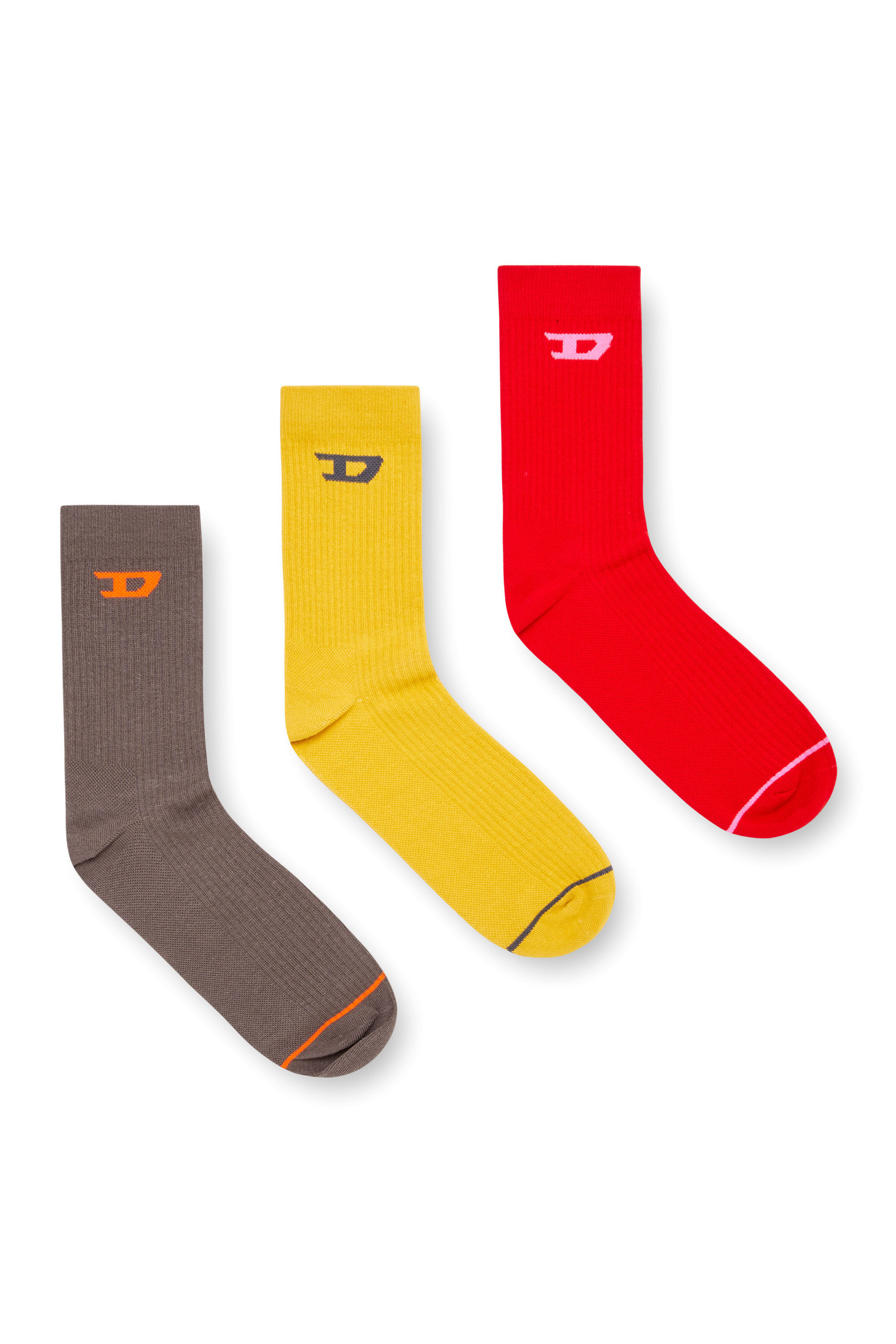 Diesel - SKM-D-TENNIS-CREW-17,5, Herren Rippenstricksocken im Dreierpack mit D-Logo in Orange/Gelb - 1