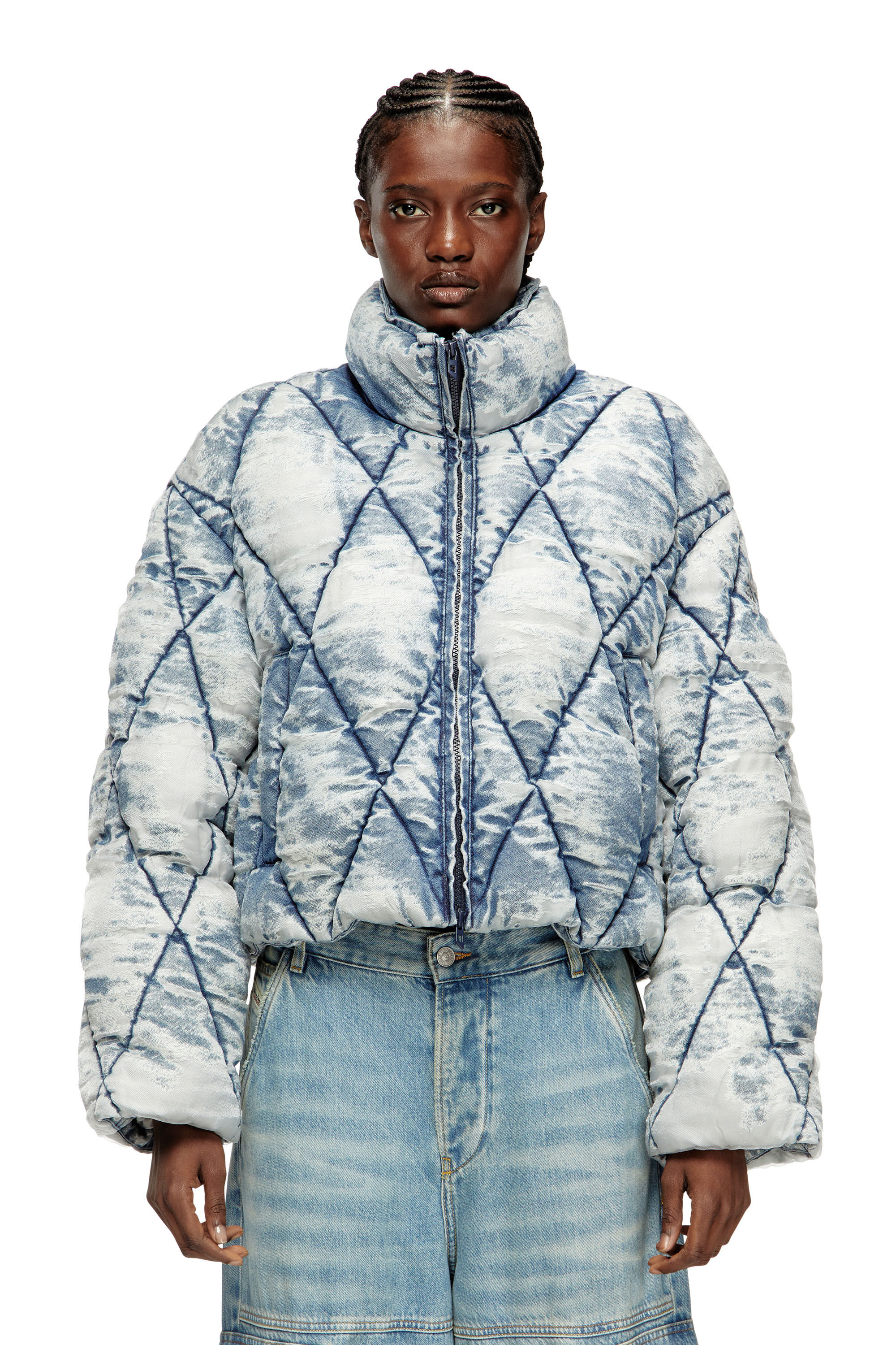 Diesel - W-HISTEL, Damen Daunen-Jacke aus Argyle-gestepptem Dévoré-Shellstoff in Hellblau - 3