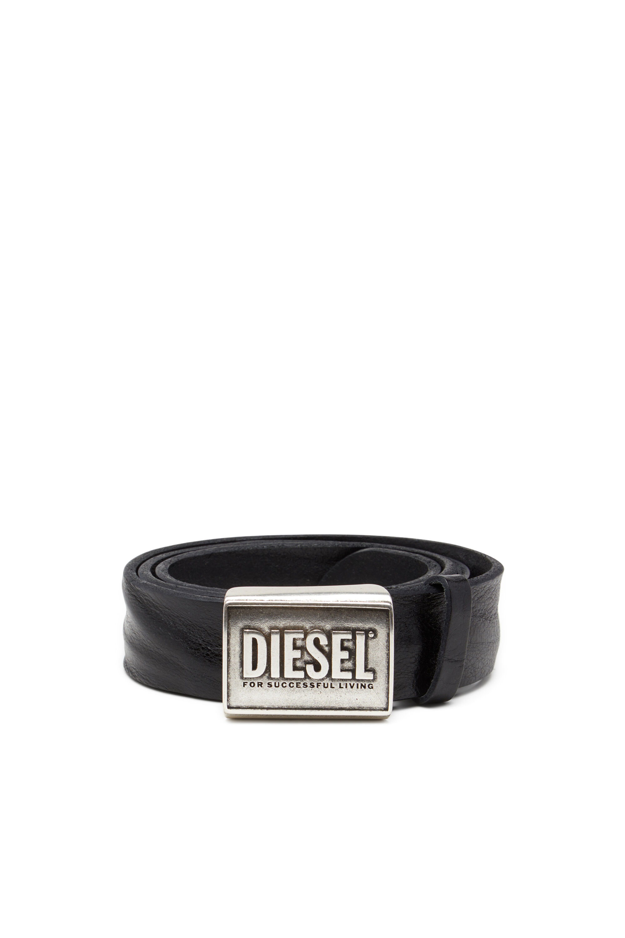 Diesel - B-METAL BISCOTTO, Herren Ledergürtel 4 cm mit Logoplatte in Schwarz - 1