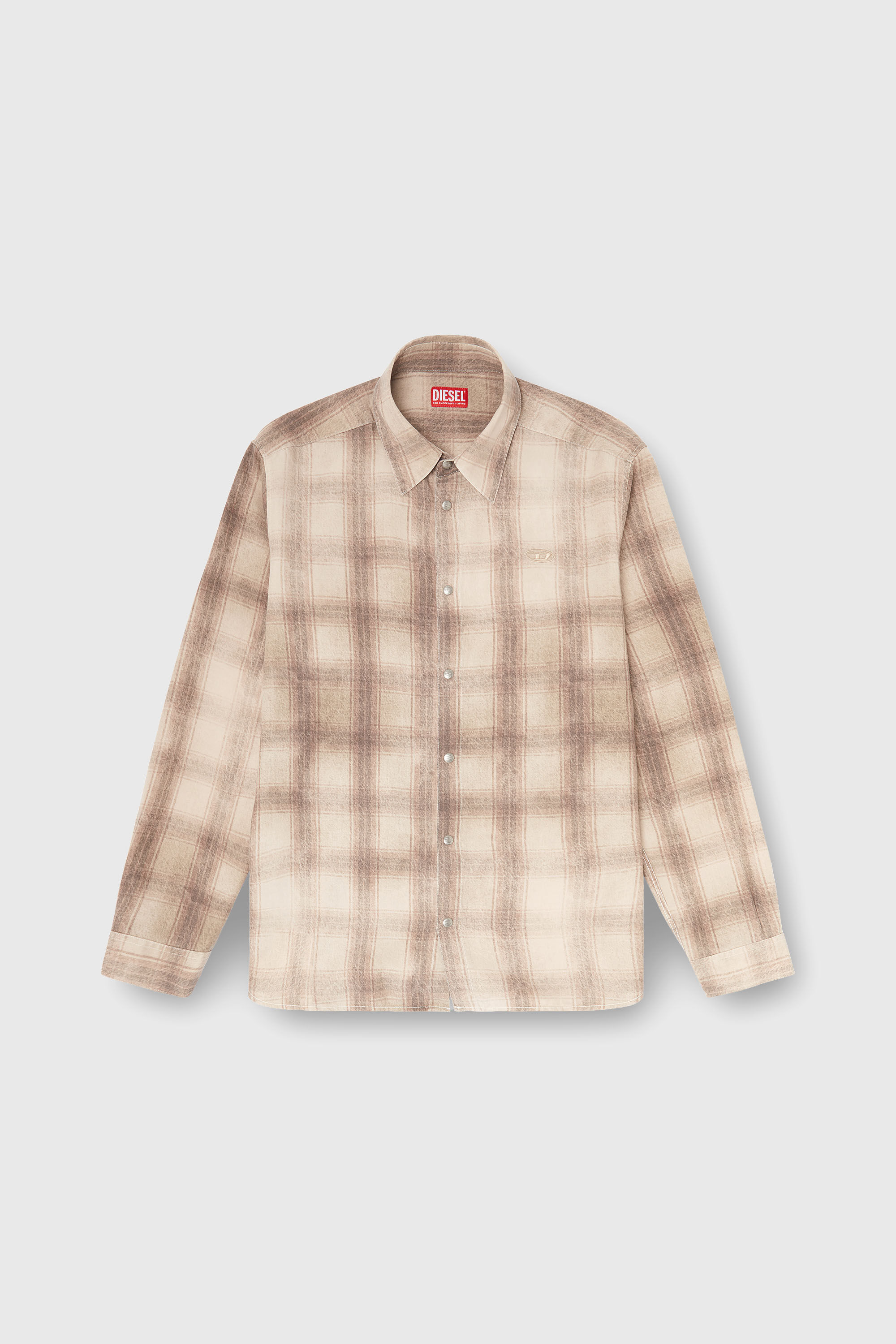 Diesel - S-SIMPLY-JMCM, Man's Check shirt in fluid fabric in Light Brown - 2