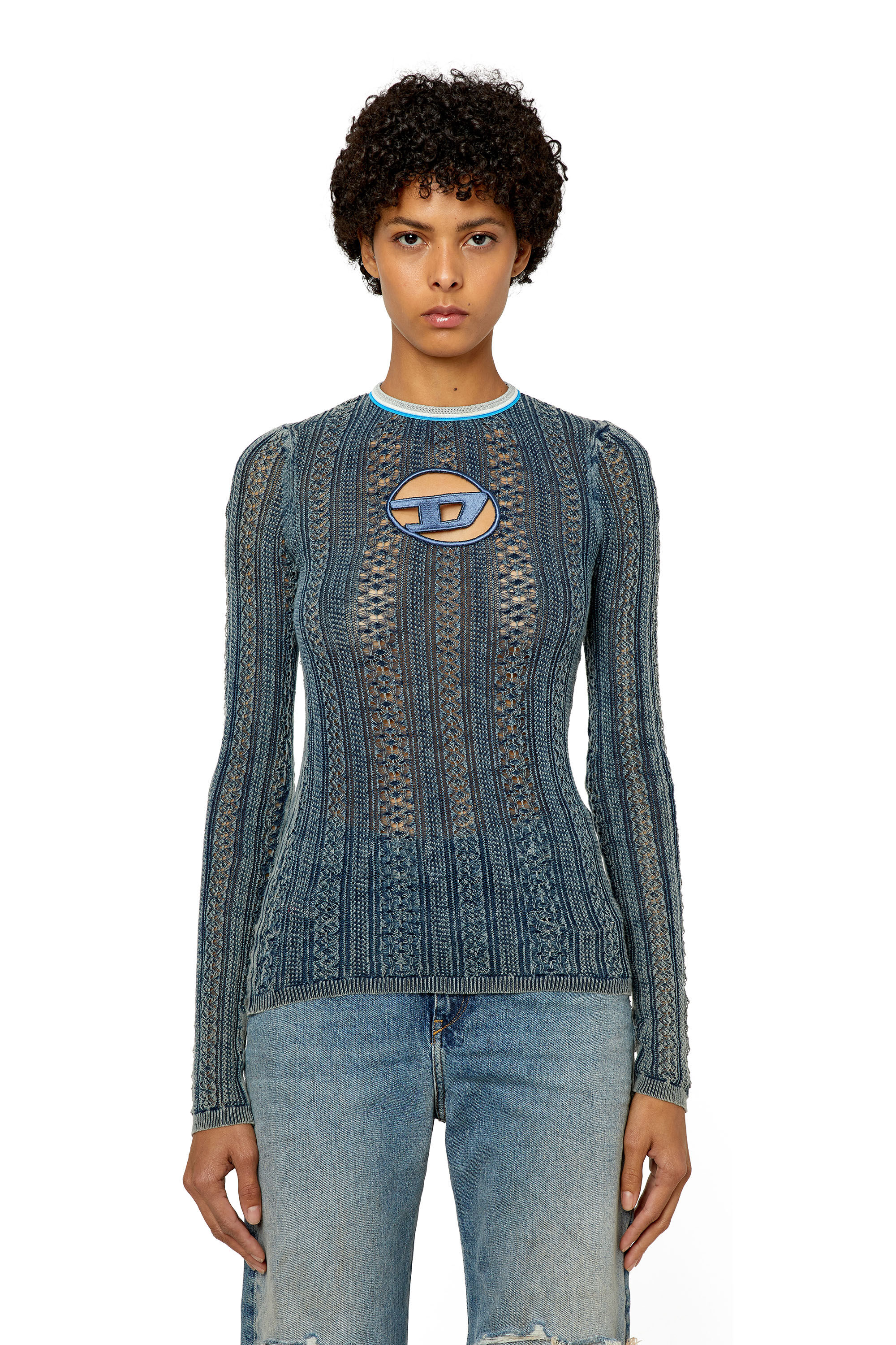 Diesel - M-IKYLA, Damen Pointelle-Pullover mit Oval D-Cutout in Blau - 5