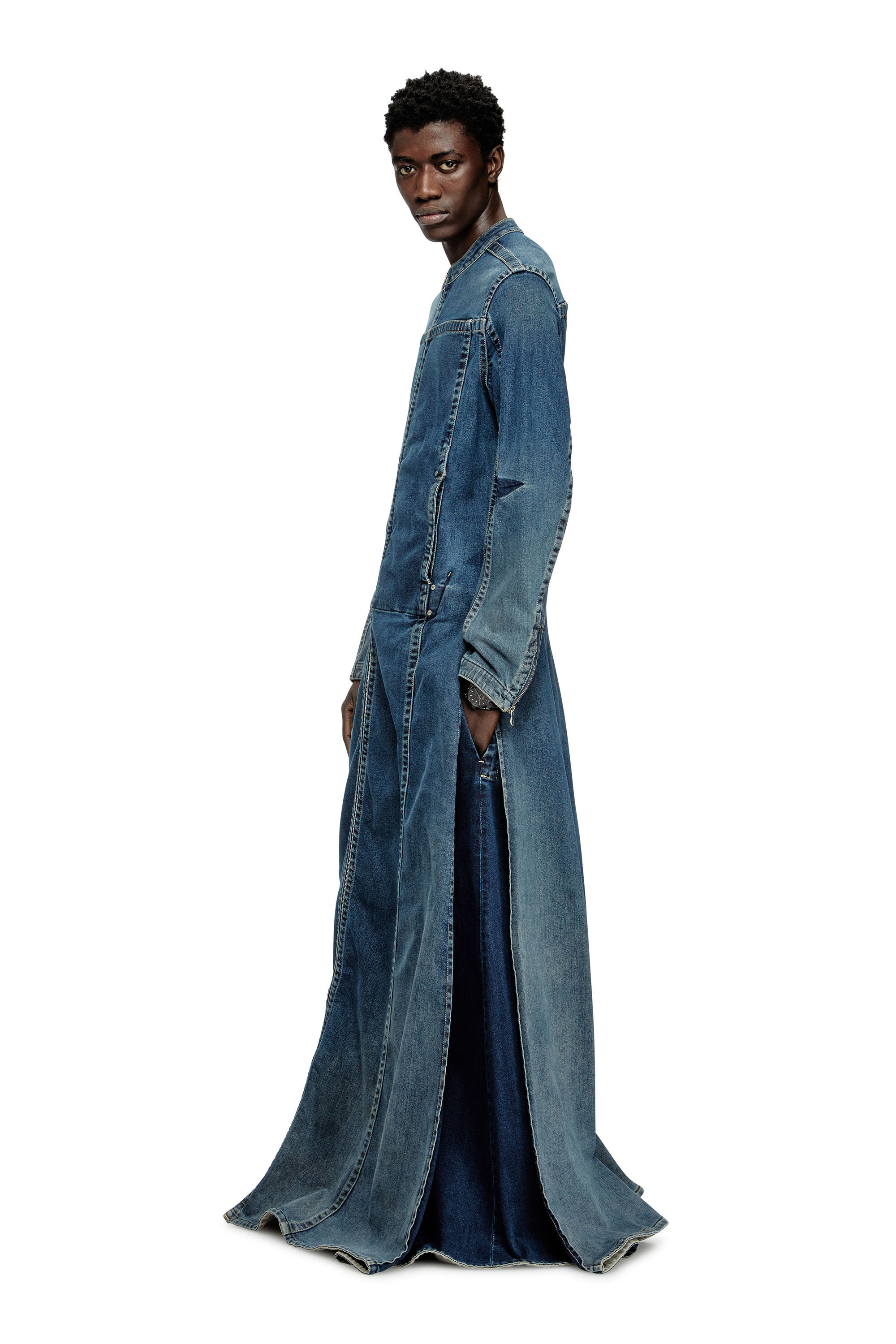 Diesel - D-JORGE-RE-FSG, Herren Extrem-Mantel aus Rehab-Denim in Mittelblau - 3