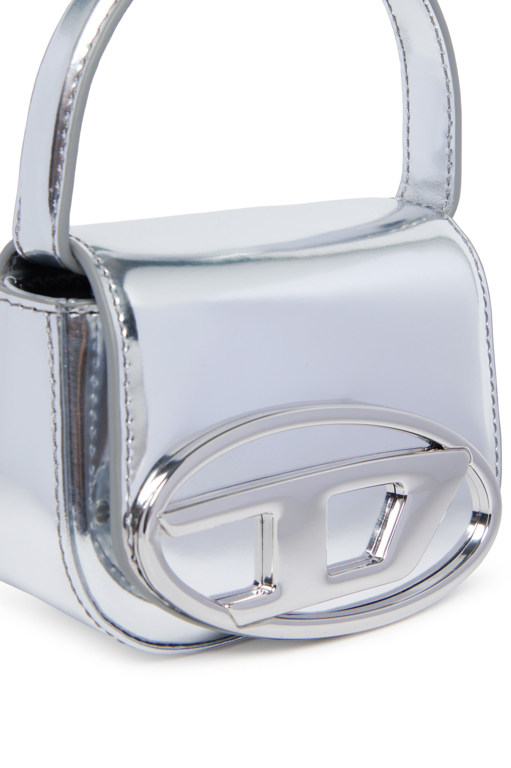 Diesel - 1DR XS, Damen Ikonische Minitasche aus mattem Metallic-Leder in Silber - 4