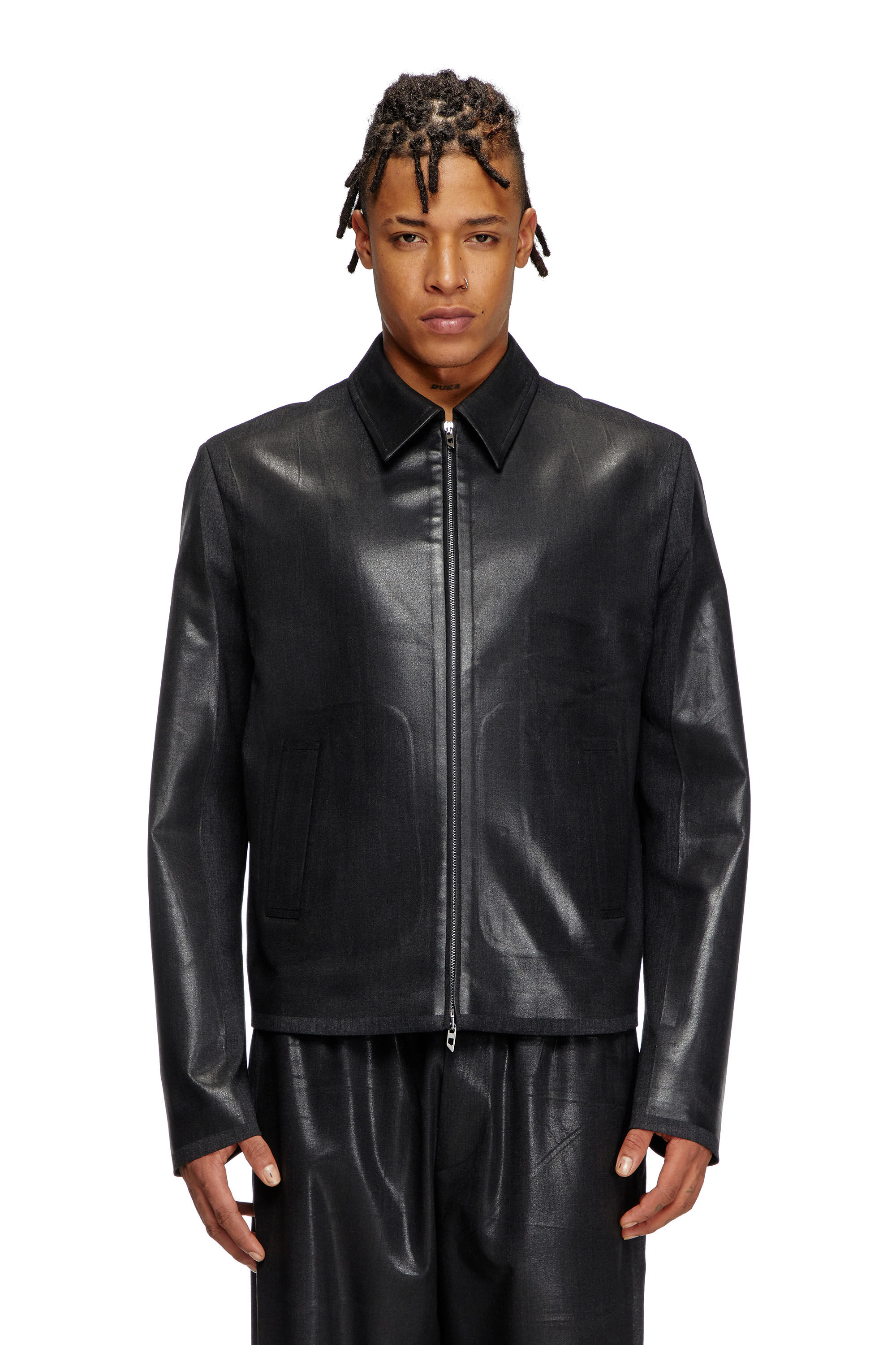 Diesel - J-KANE, Herren Coachjacke aus beschichteter Cool Wool in Schwarz - 3
