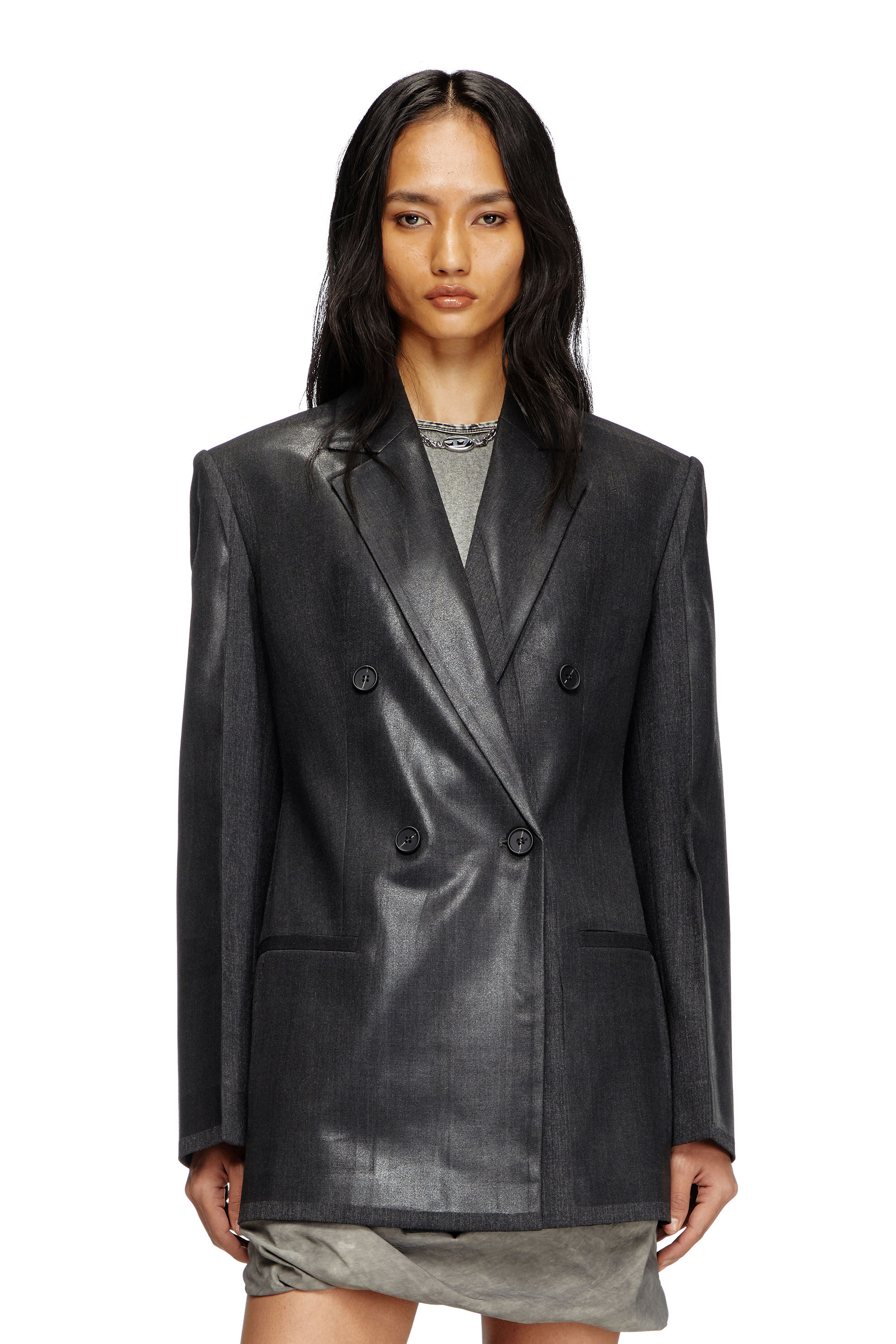 Diesel - G-ALLANT, Damen Doppelreihiger Blazer mit beschichteter Vorderseite in Schwarz - 3