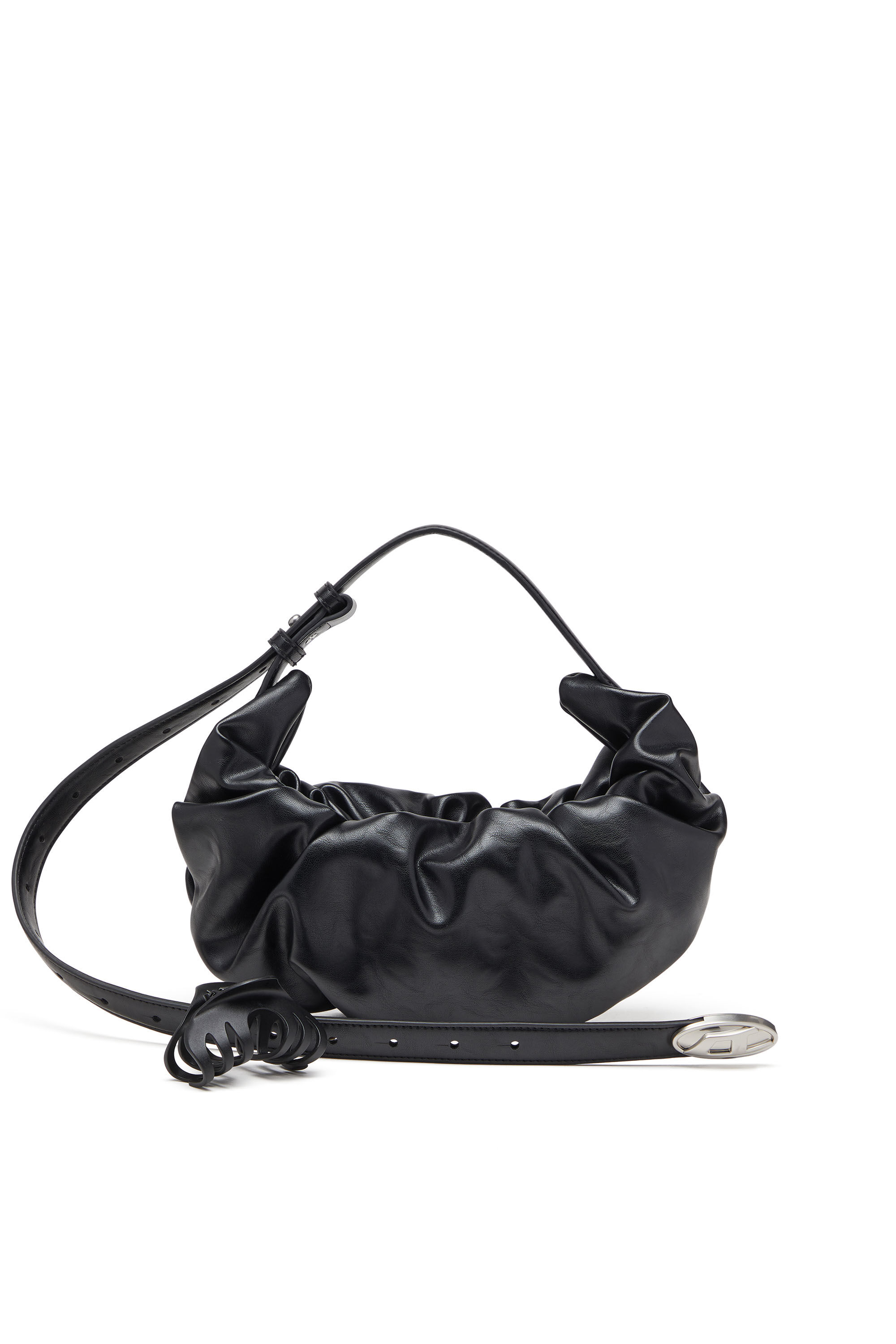 Diesel - GRAB-D HOBO S, Damen Kleine zerknitterte Hobo-Tasche aus glänzendem PU in Schwarz - 7