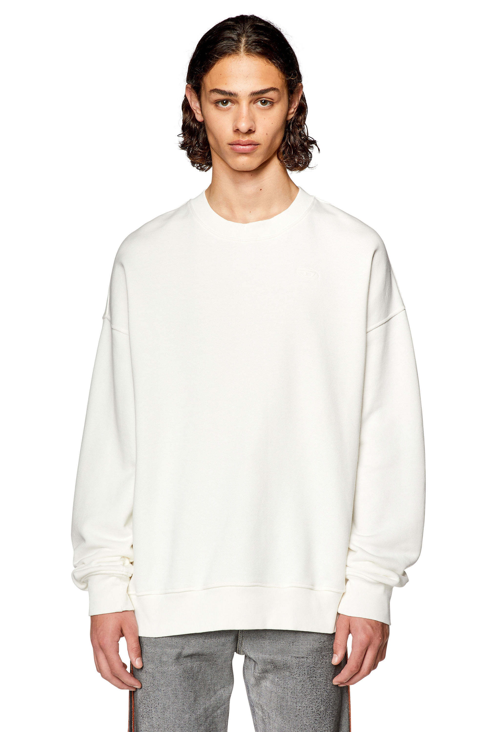 Diesel - S-STRAPOVAL, Herren Sweatshirt mit Rissen und Logo-Stickerei in Weiß - 4