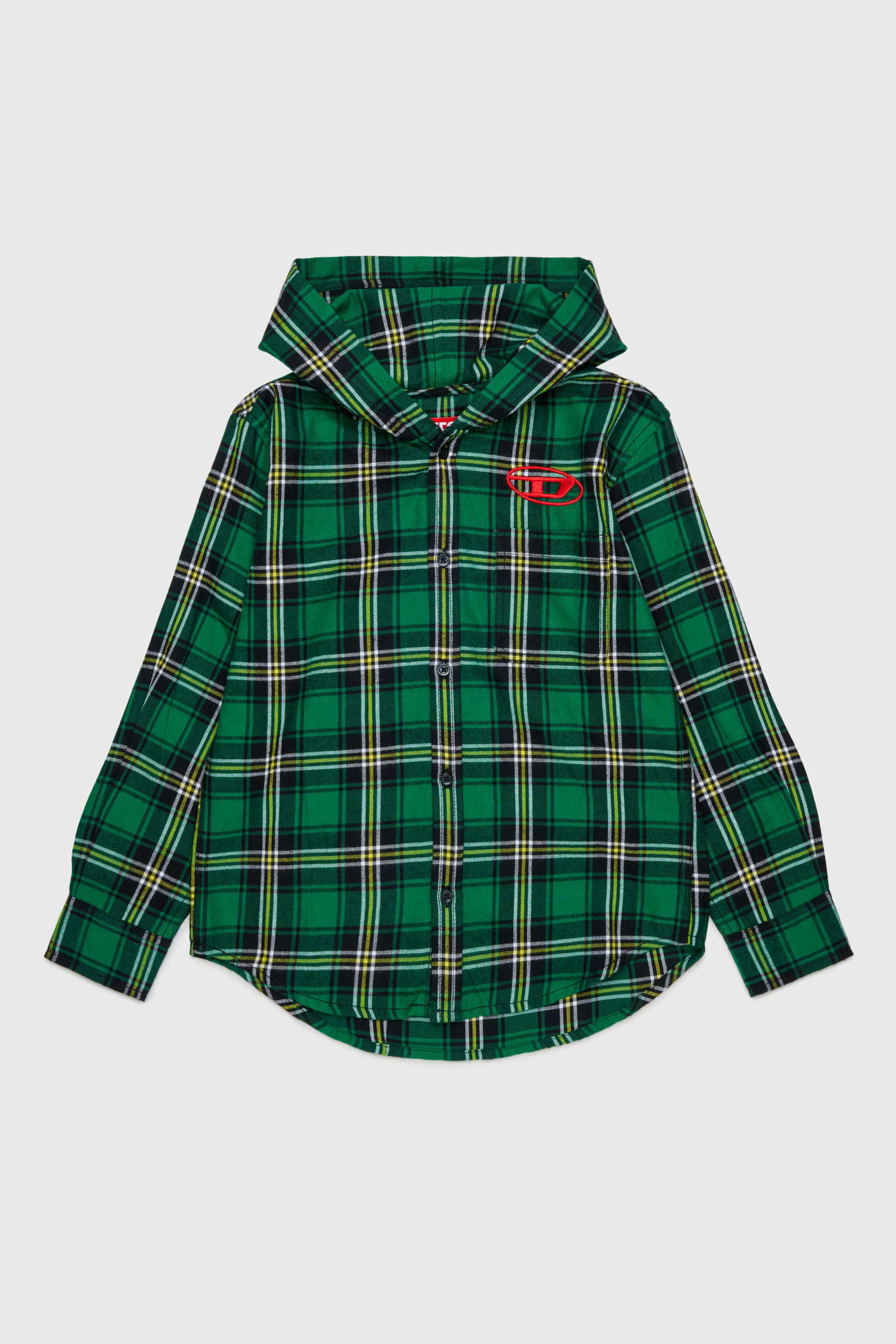 Diesel - CHECK OVER, Herren Hooded check shirt mit Oval D Stickerei in Gr&uuml;n - 1