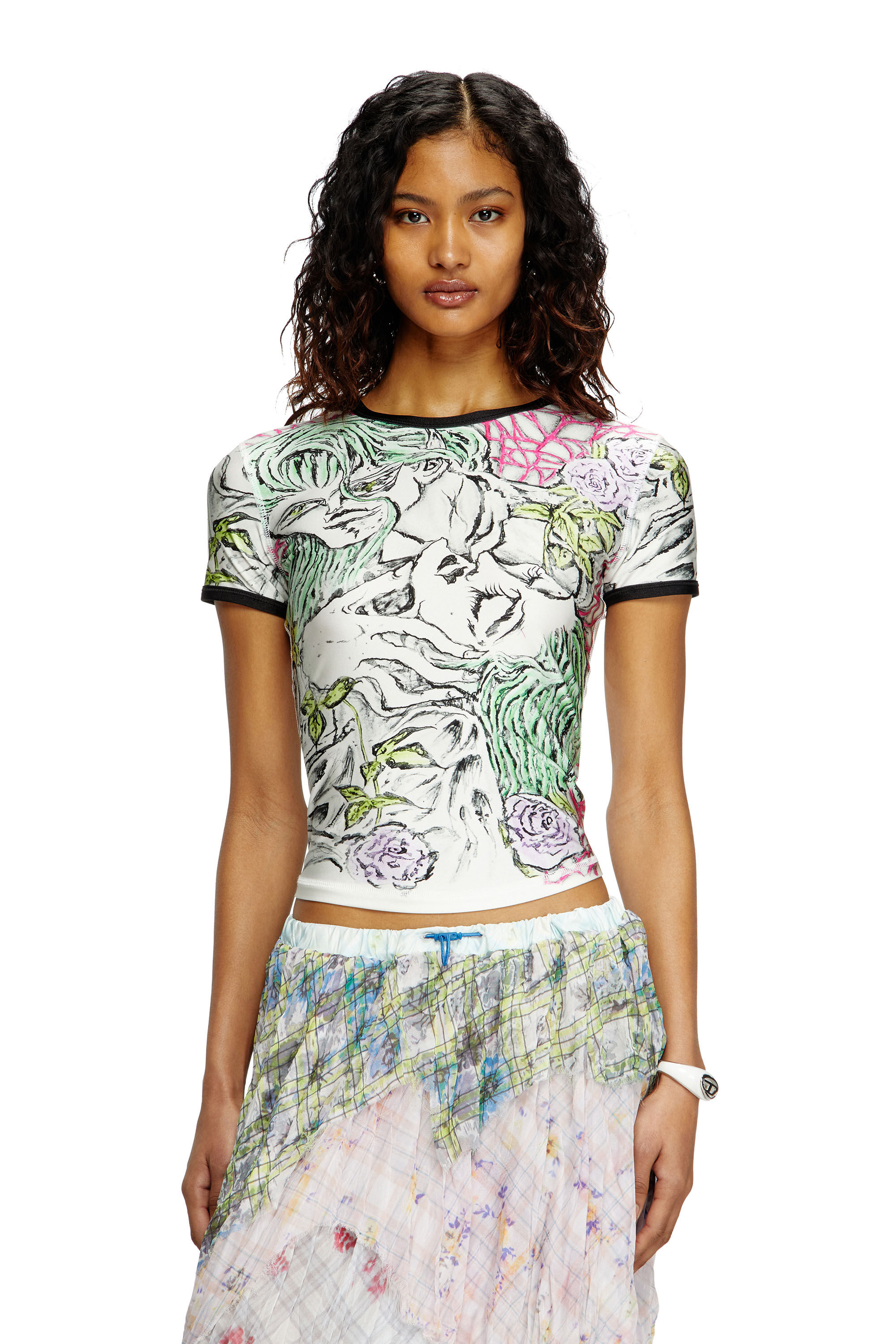 Diesel - T-UNCUTIE-LONG-Q2, Damen T-Shirt mit Tattoo-Print in Weiß - 3