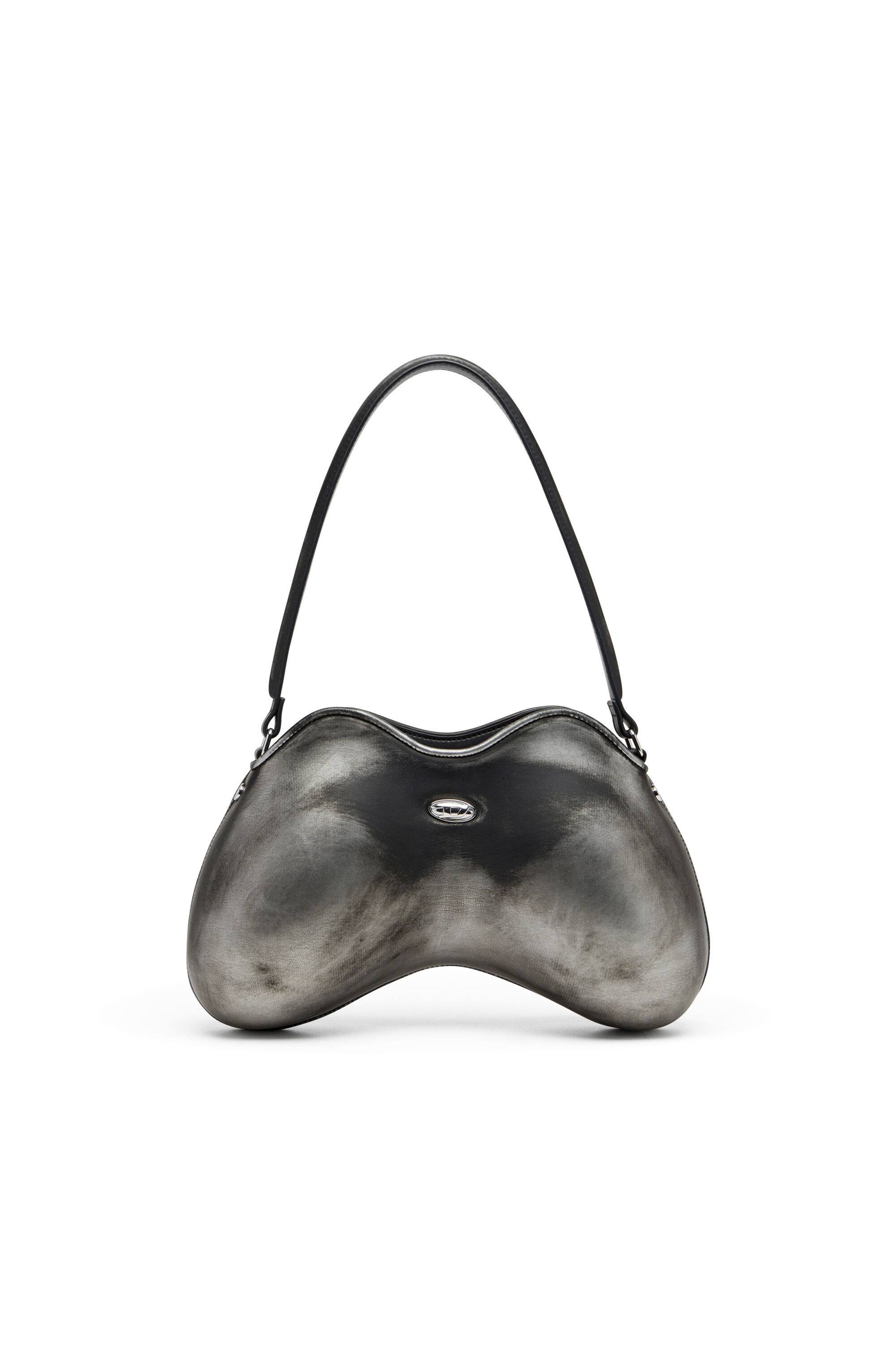 Diesel - DOUBLE-D SHOULDER, Damen Double-D-Feste Schultertasche aus gebürstetem PU in Schwarz/Silber - 2