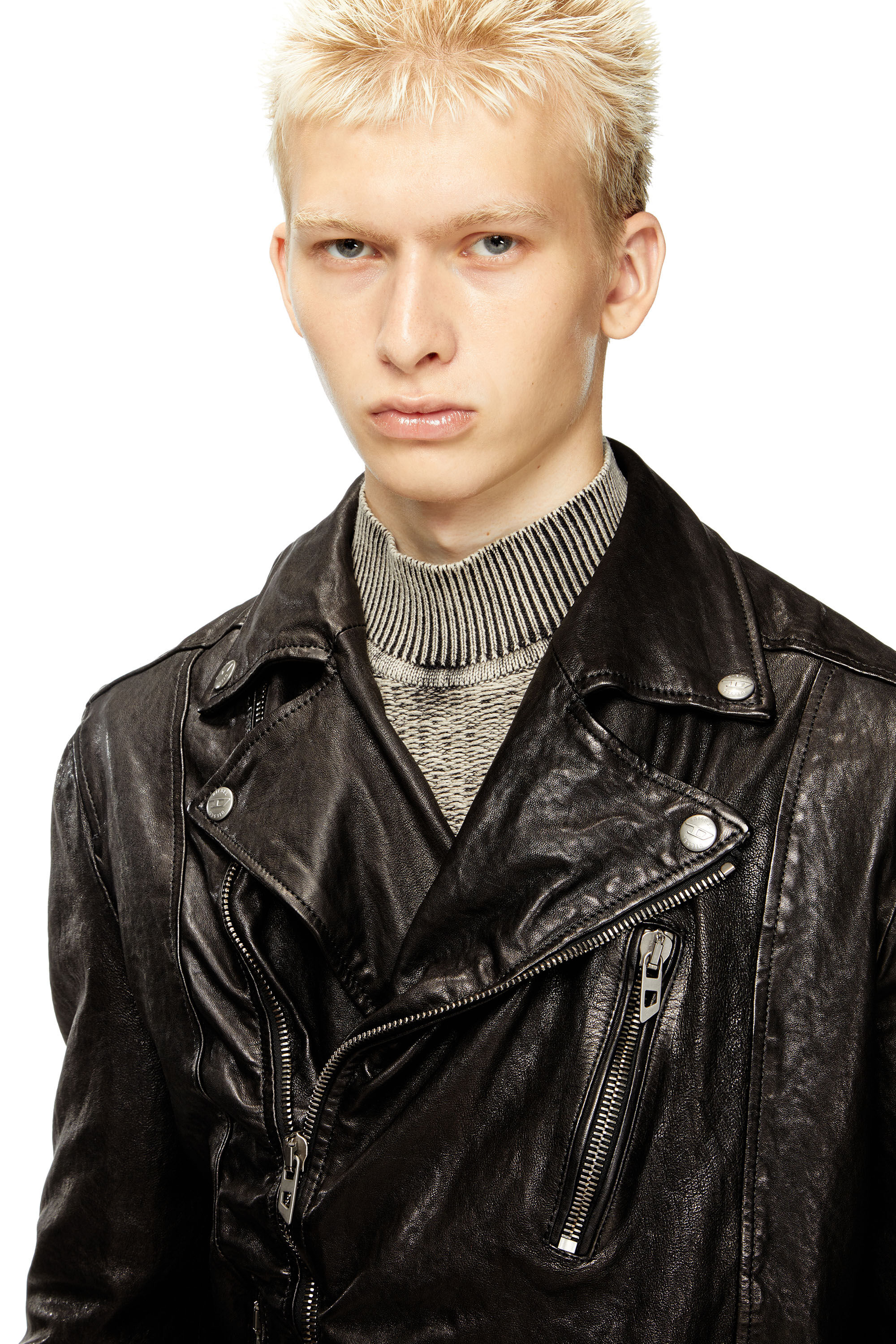 Diesel - L-UNCAN, Herren Bikerjacke aus thermischem Leder in Schwarz - 5