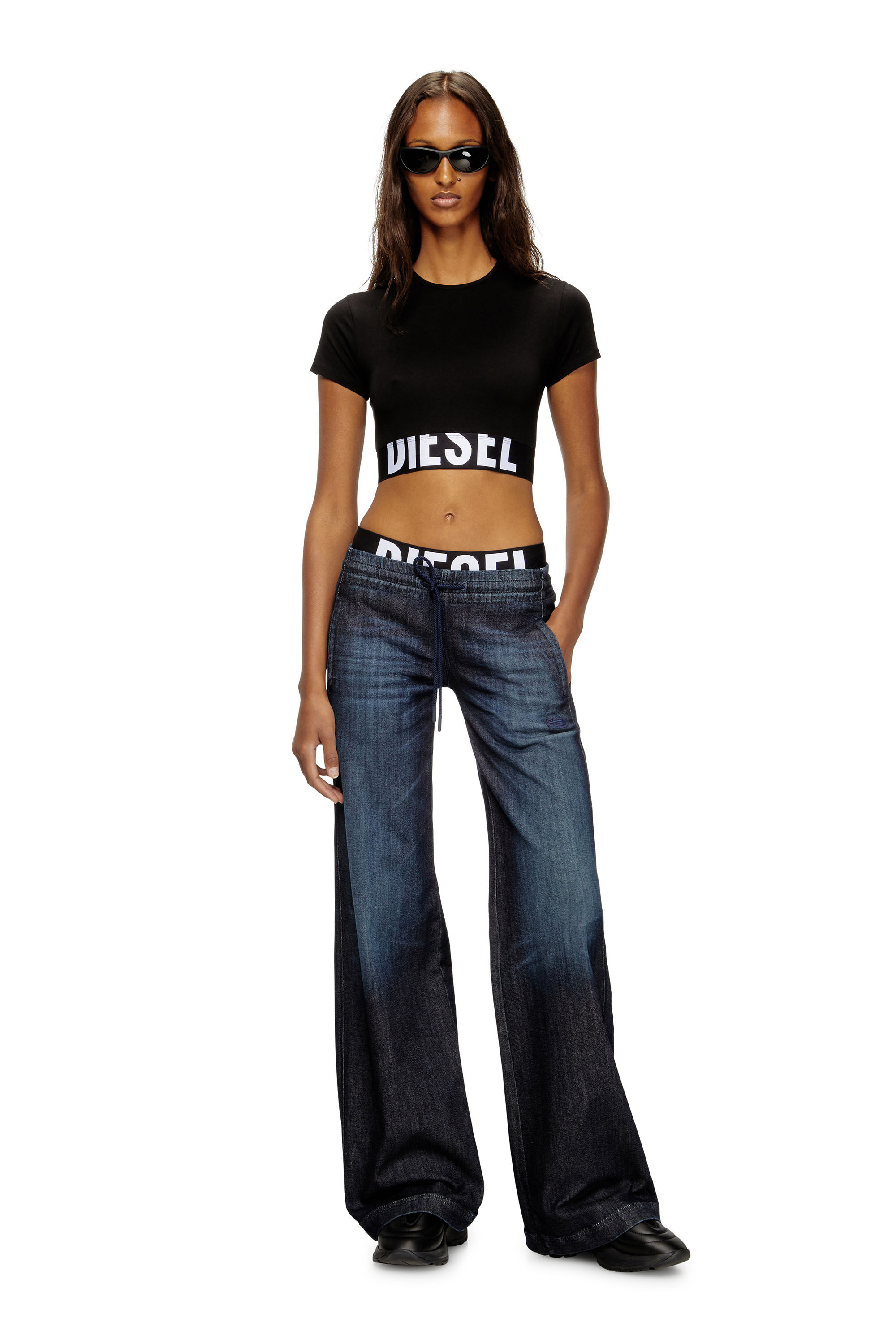 Diesel - UFTEE-SPORT-CROPPED-T-SHIRT, Damen Sportliches verkürztes Top mit Logo-Band in Schwarz - 6