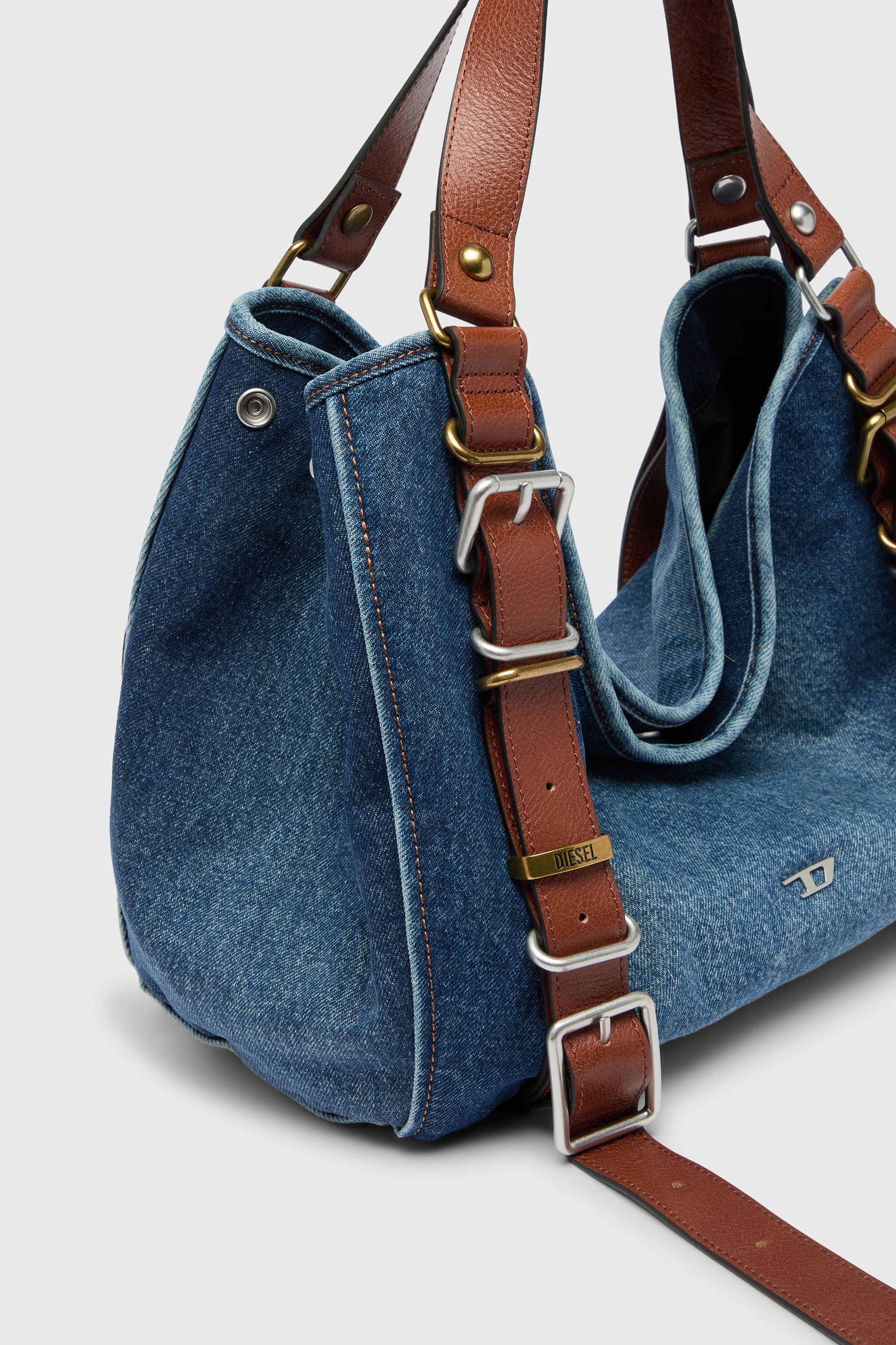 Diesel - D-ONE TOPHANDLE M, Damen D-One-Medium Top-Handle-Tasche aus Denim und Leder in Blau - 5