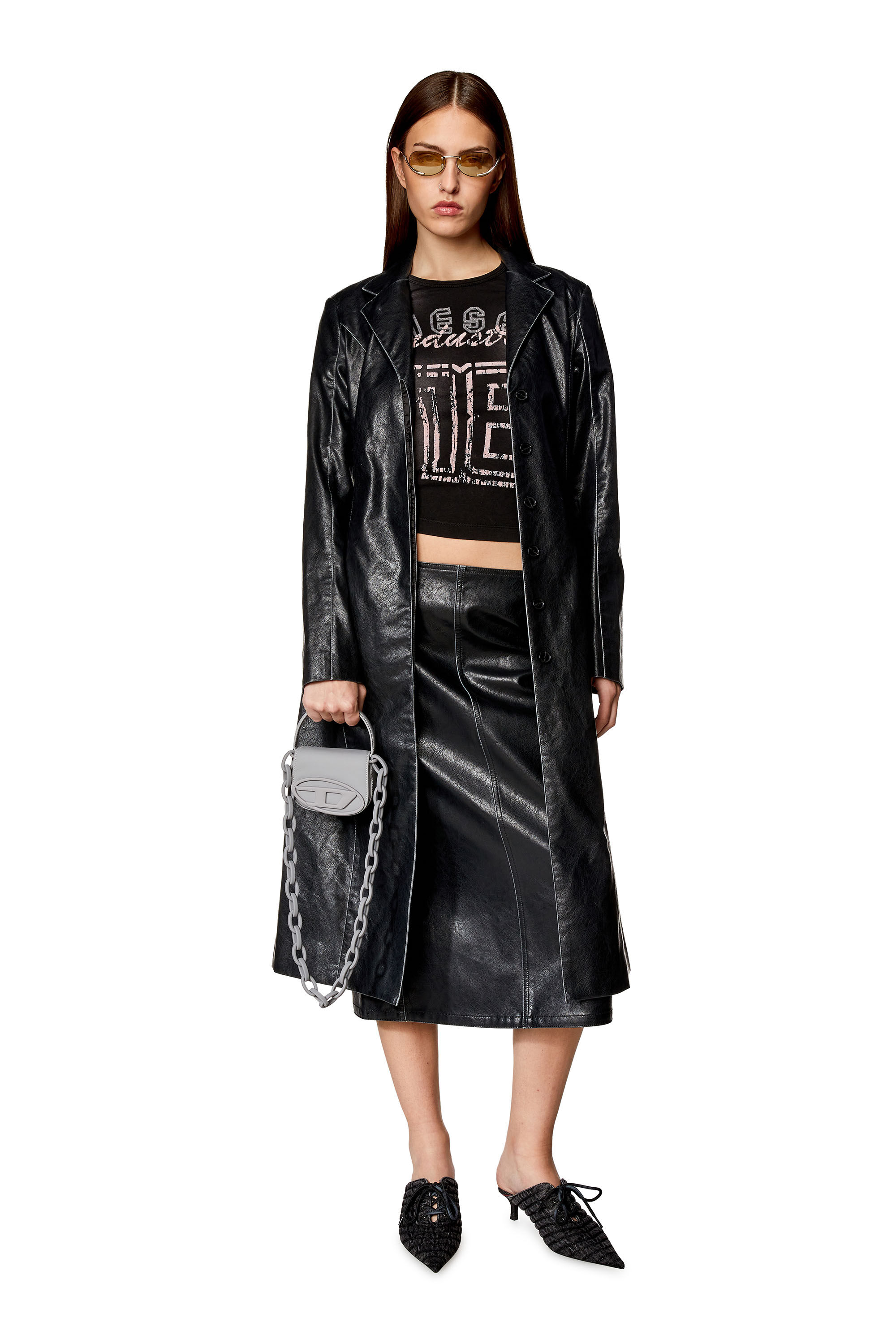 Diesel - O-TATEN, Woman Midi skirt in supple technical fabric in Black - Image 1