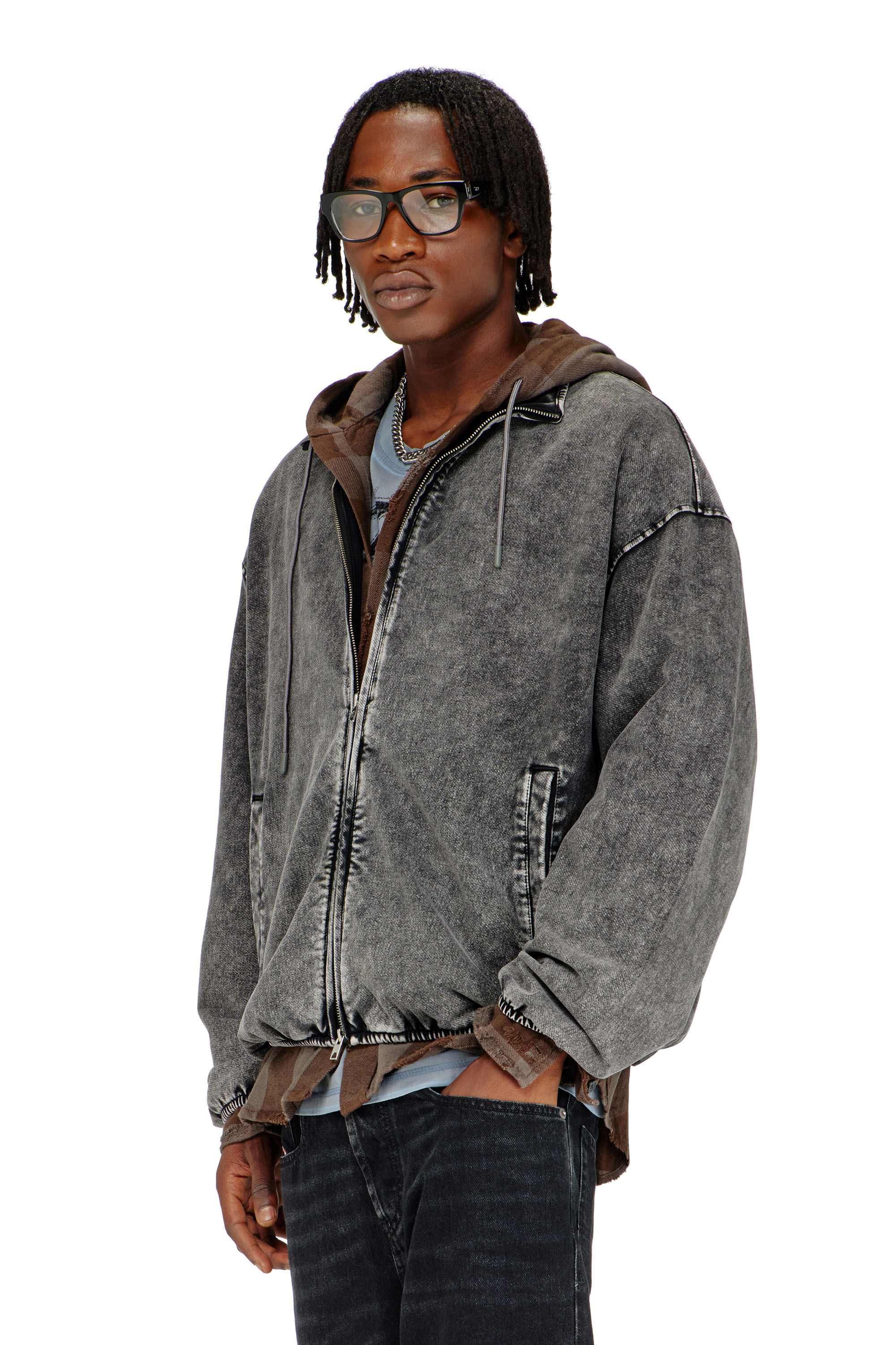 Diesel - S-CORSY, Herren Sweatjacke mit Denim-Effekt in Grau - 3