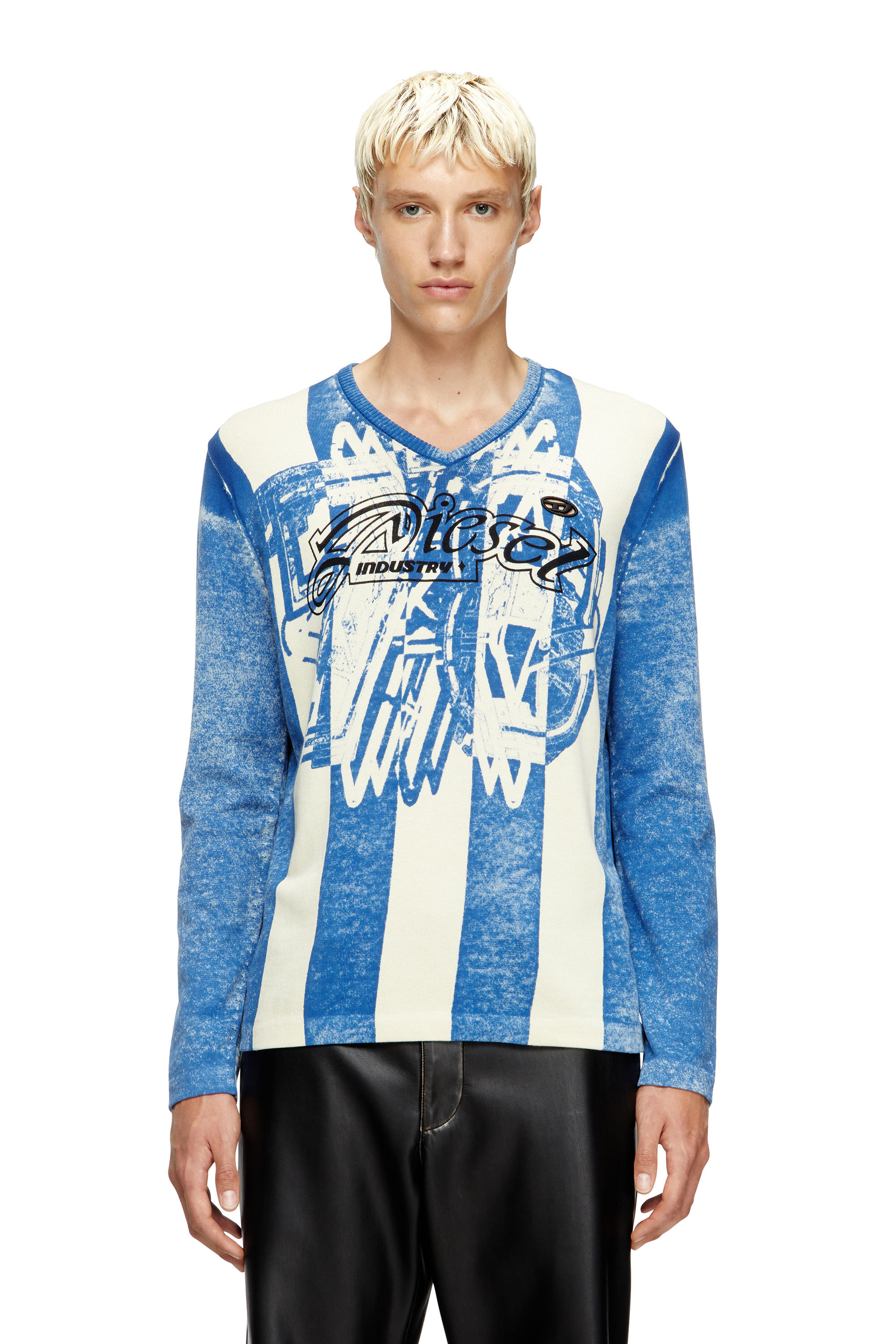 Diesel - K-OLIBA-V, Herren Gestreifter Pullover mit Innen-Print in Blau/Weiss - 3