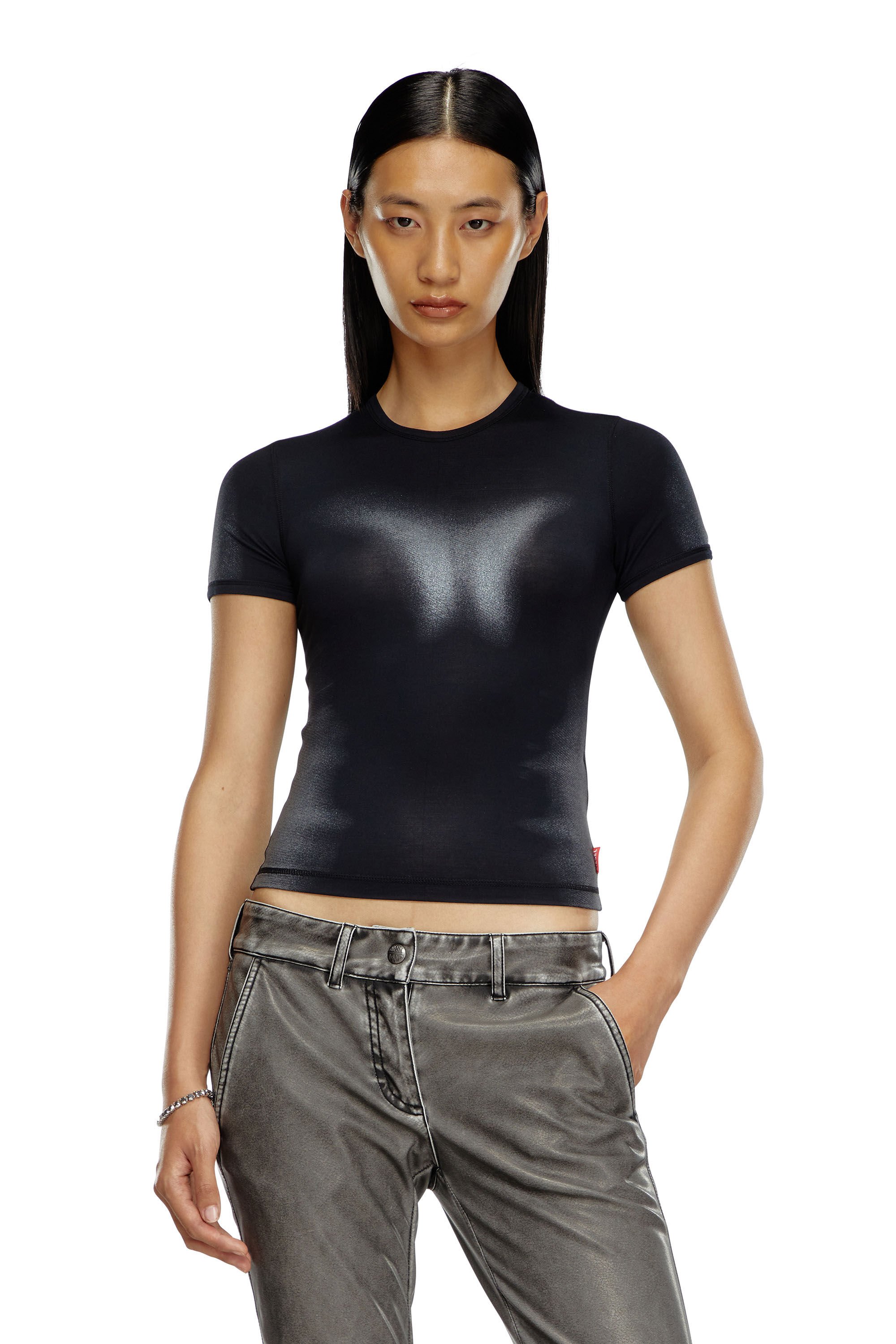 Diesel - T-ANESSA, Damen T-Shirt mit Metallic-Effekten in Schwarz - Image 3