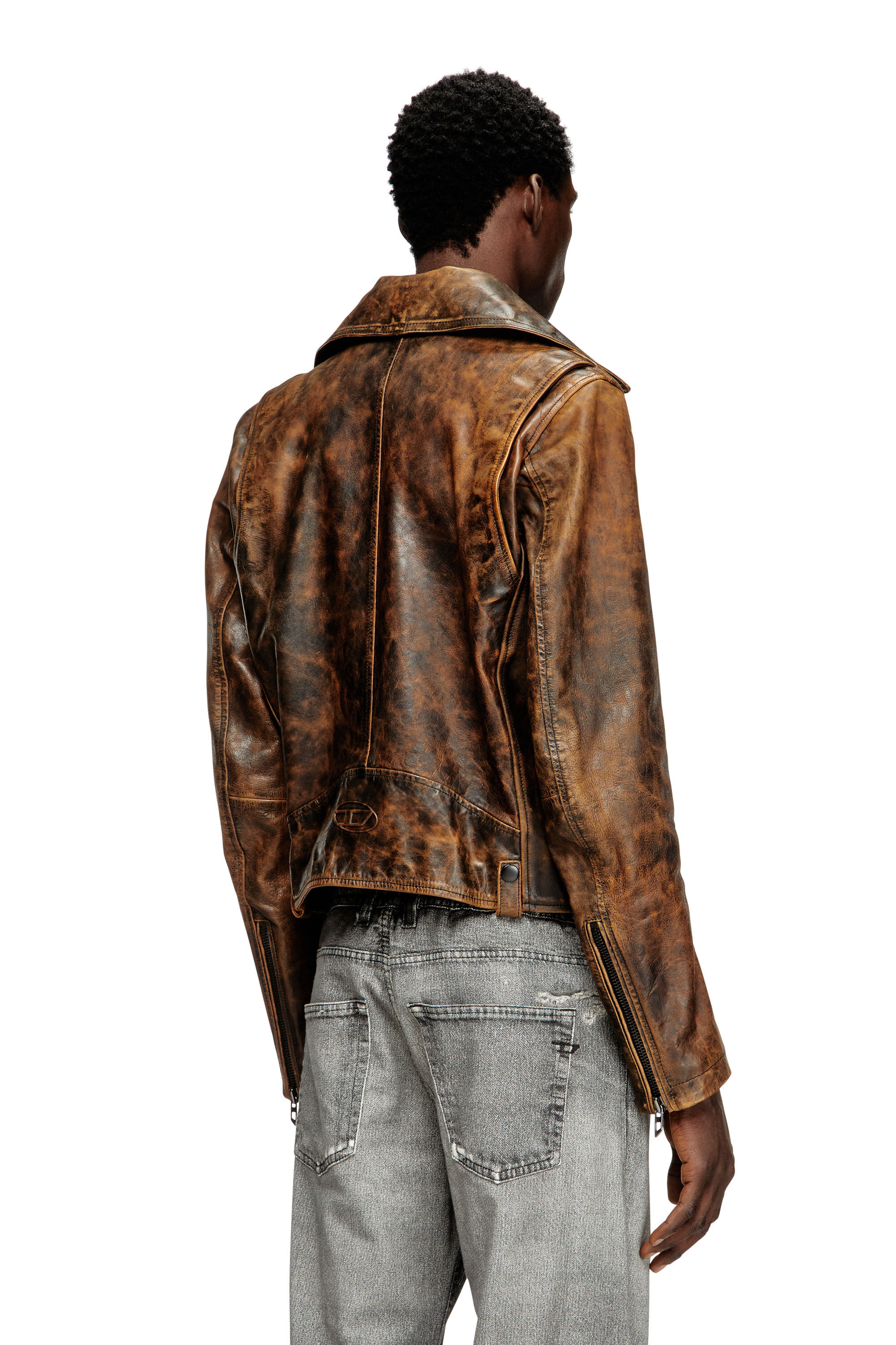 Men's Biker jacket in treated leather | Brown | Diesel