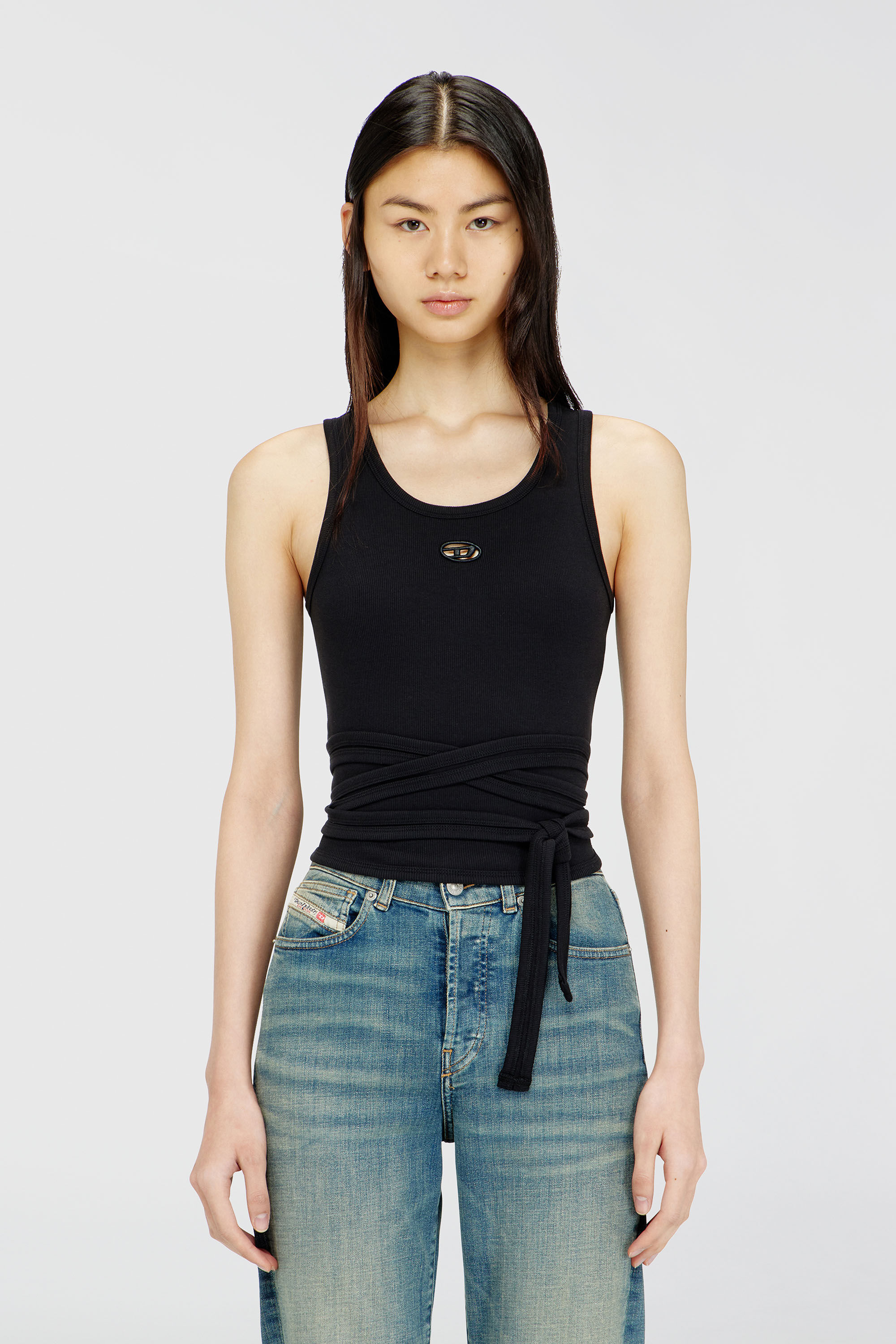 Diesel - T-ANKY-TAIL-S1, Damen Crop-Top mit Wickelschn&uuml;ren in Schwarz - 3