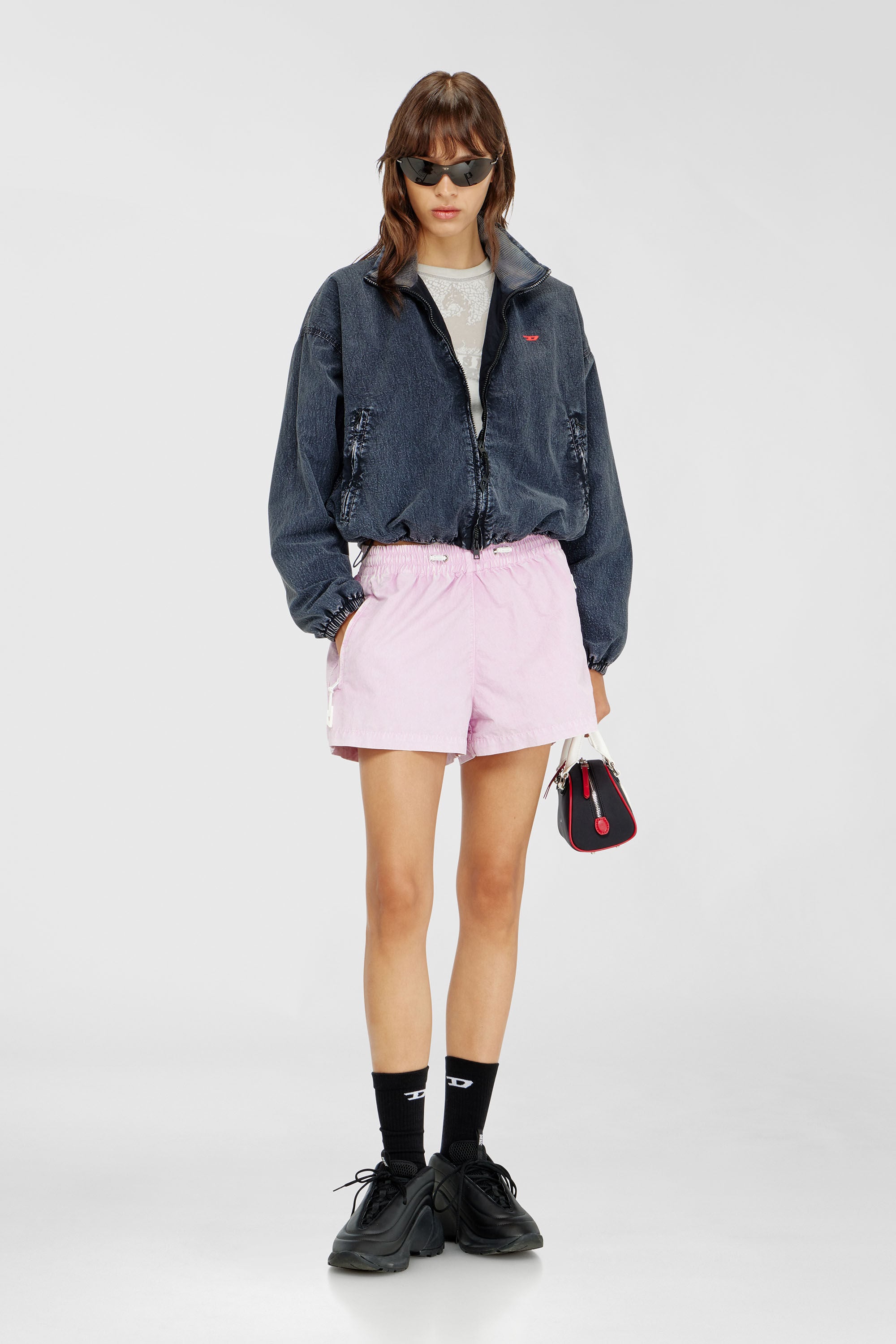 Diesel - G-LEAMER, Damen Windbreaker-Jacke aus acid-wash taslan in Dunkelblau - 1