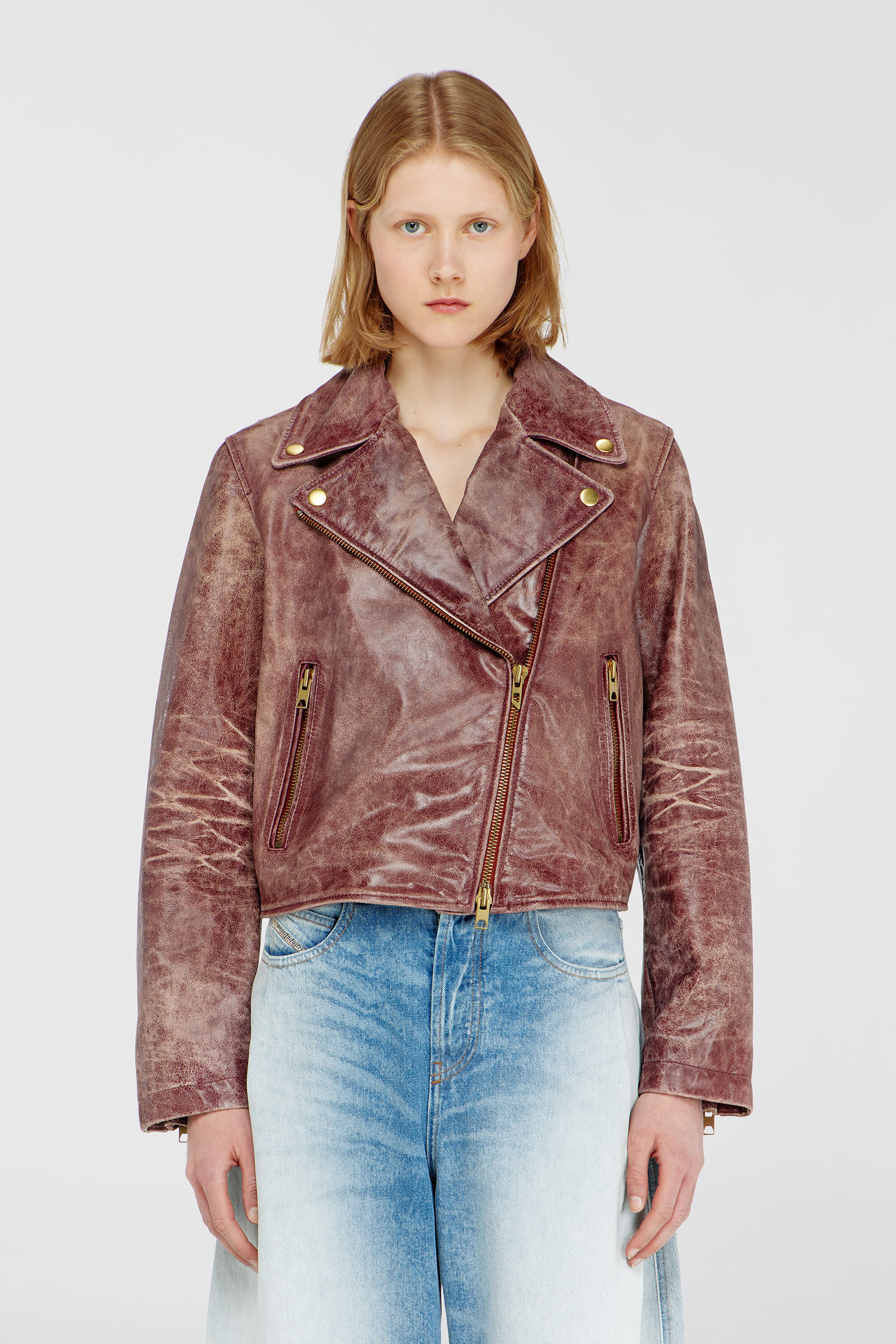 Diesel - L-UNATIC-T1, Damen Biker-Jacke aus behandeltem Leder in Braun - 5