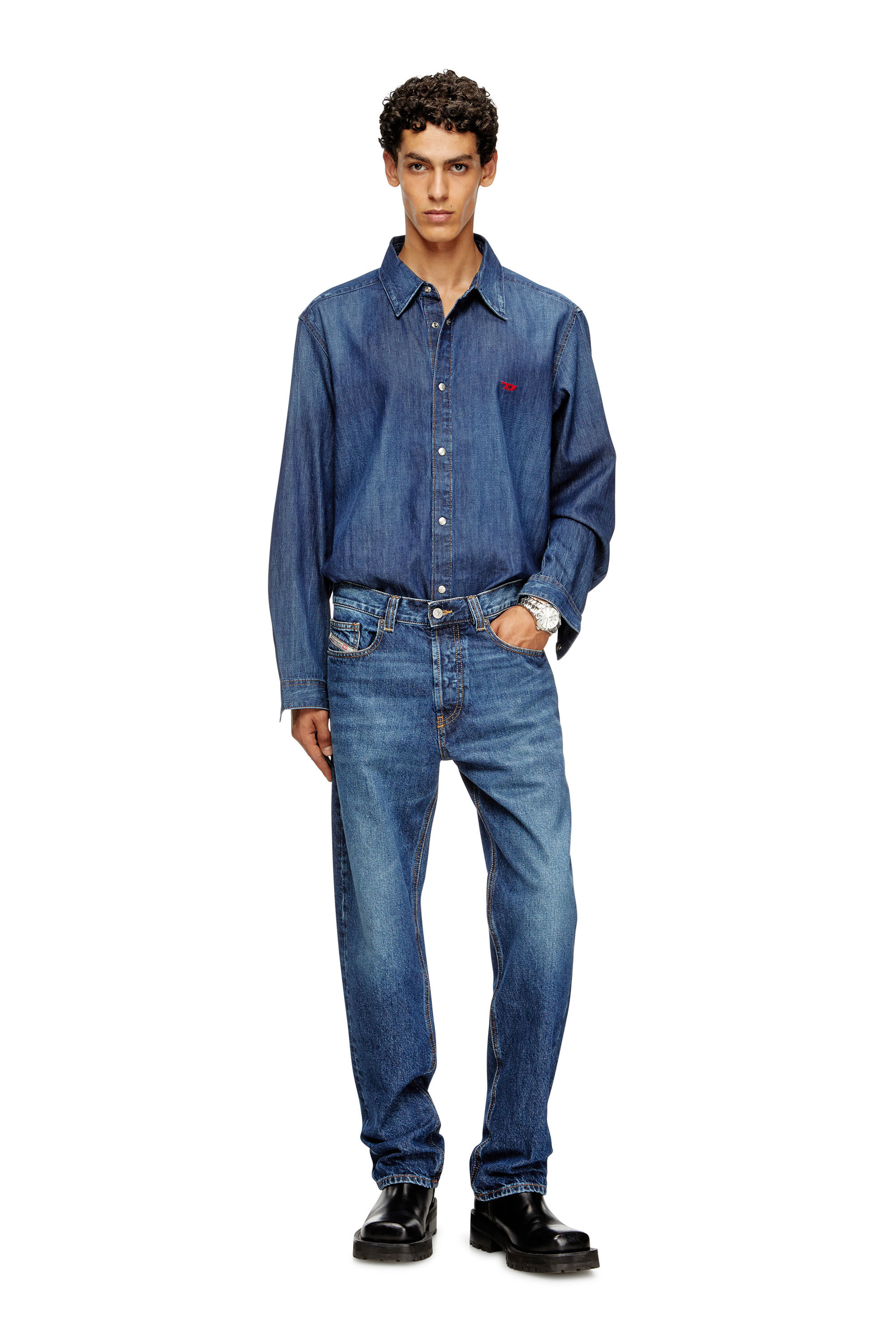 Diesel - D-SIMPLY, Herren Denimhemd mit gesticktem Logo in Mittelblau - 1