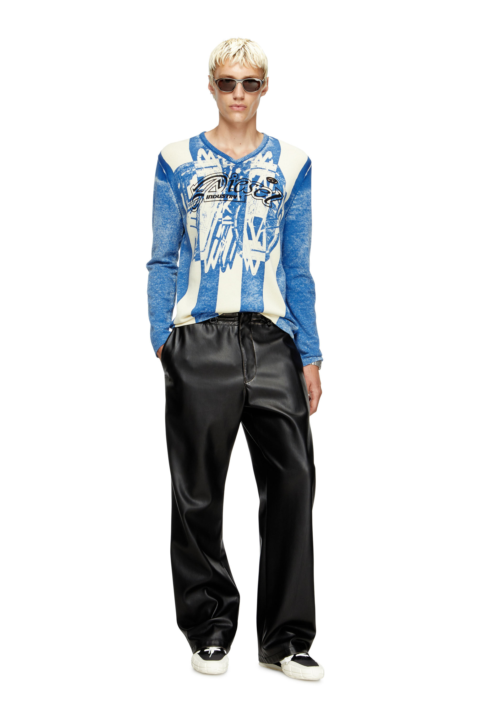Diesel - K-OLIBA-V, Herren Gestreifter Pullover mit Innen-Print in Blau/Weiss - 1