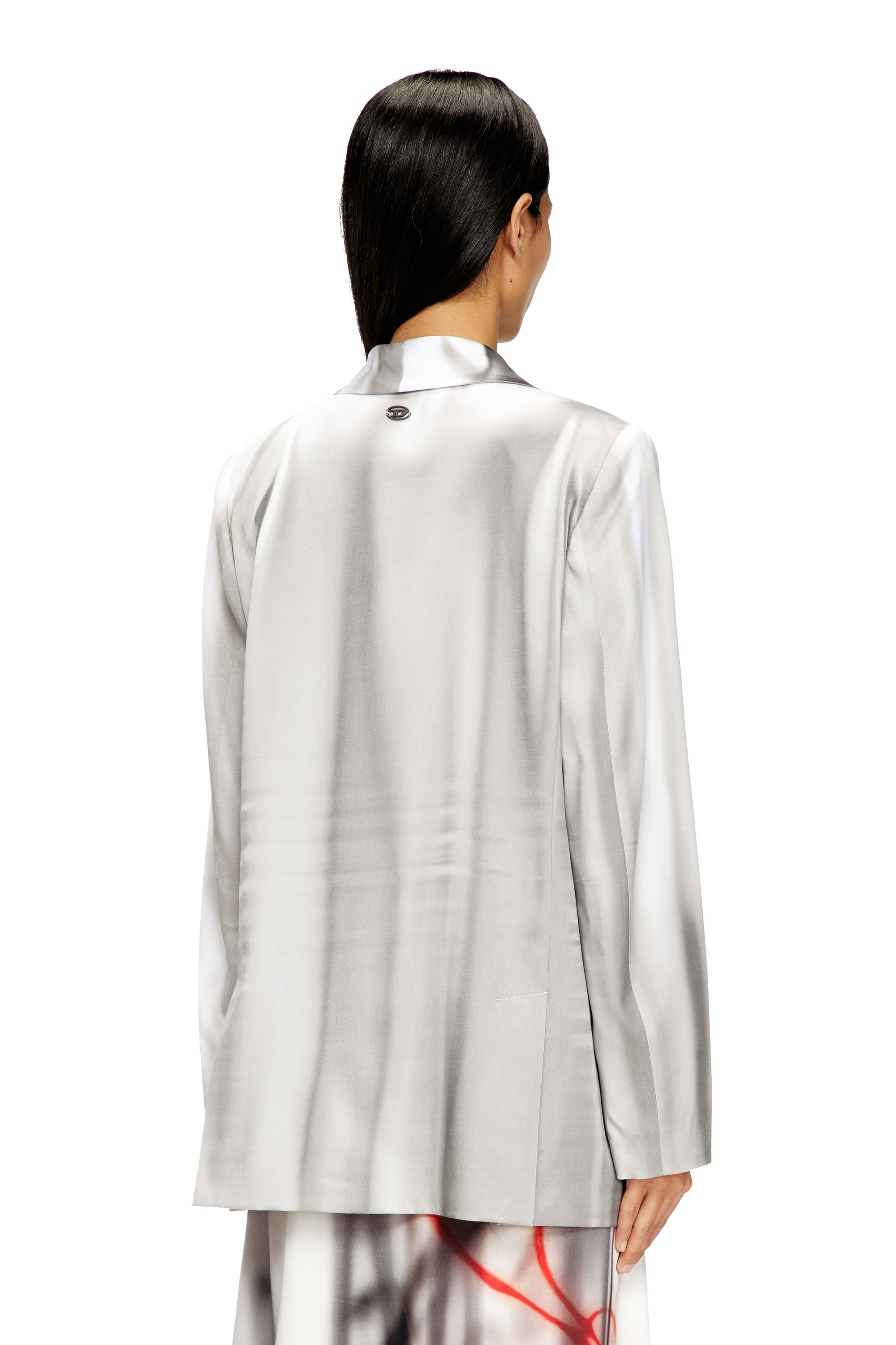 Diesel - G-AVINA, Damen Satinblazer mit Trompe-l'œil-Drapierung in Grau/Weiss - 4