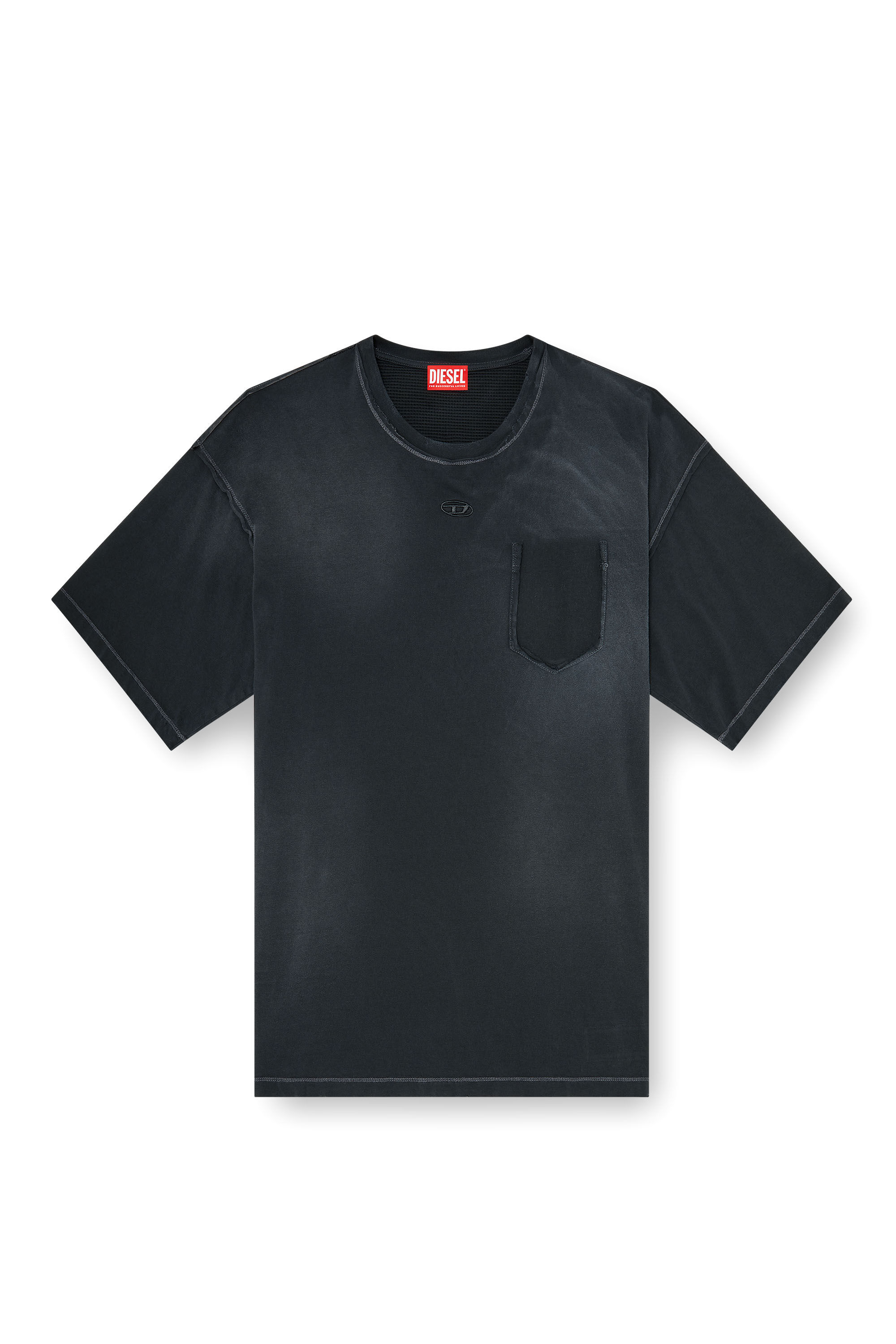 Diesel - T-POCK, Herren Verwaschenes T-Shirt mit zerrissener Brusttasche in Schwarz - 2