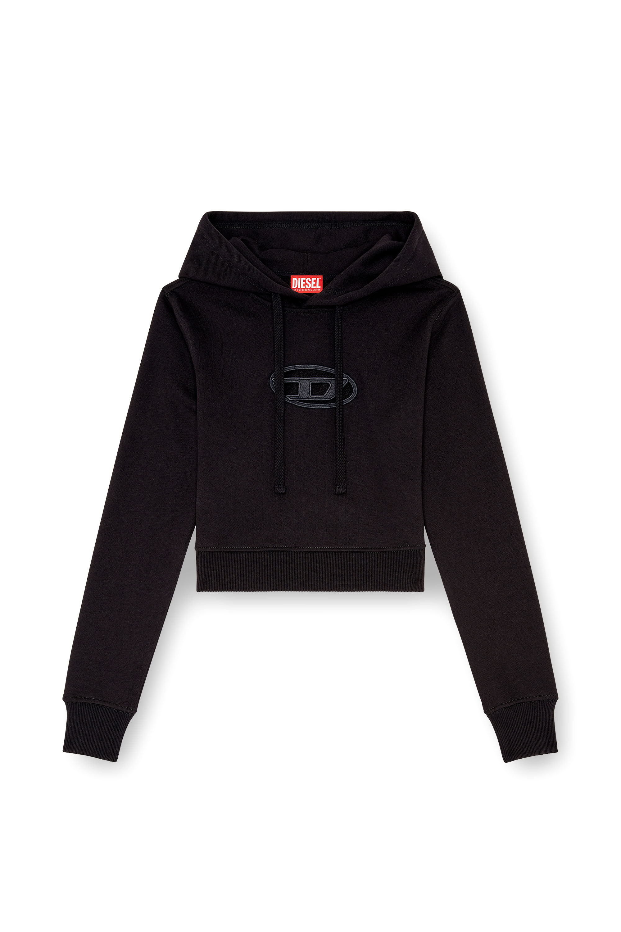 Diesel - F-SLIMMY-HOOD-OD, Damen Hoodie mit ausgeschnittenem Oval D-Logo in Schwarz - 2