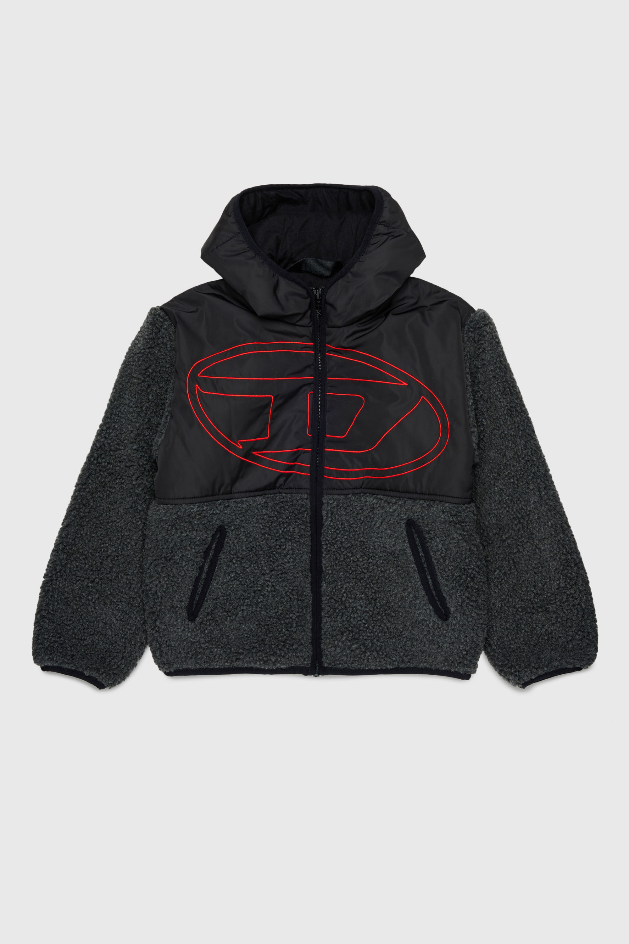 Diesel - JSHEAR, Herren Kapuzensweatjacke aus nylon und teddy-fleece in Schwarz - 1