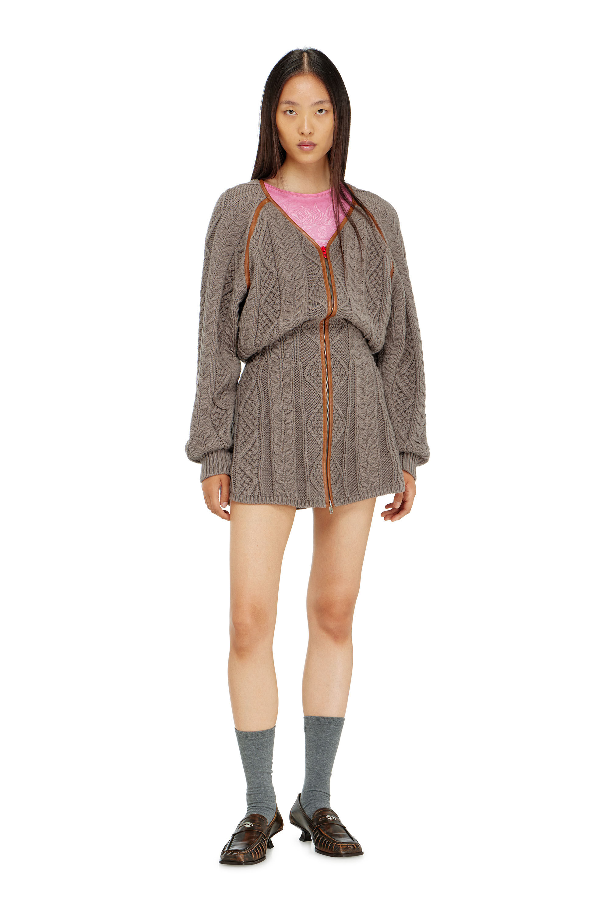 Diesel - M-INTESSE, Damen Mini-Strickkleid im Zopfmuster in Grau - 3