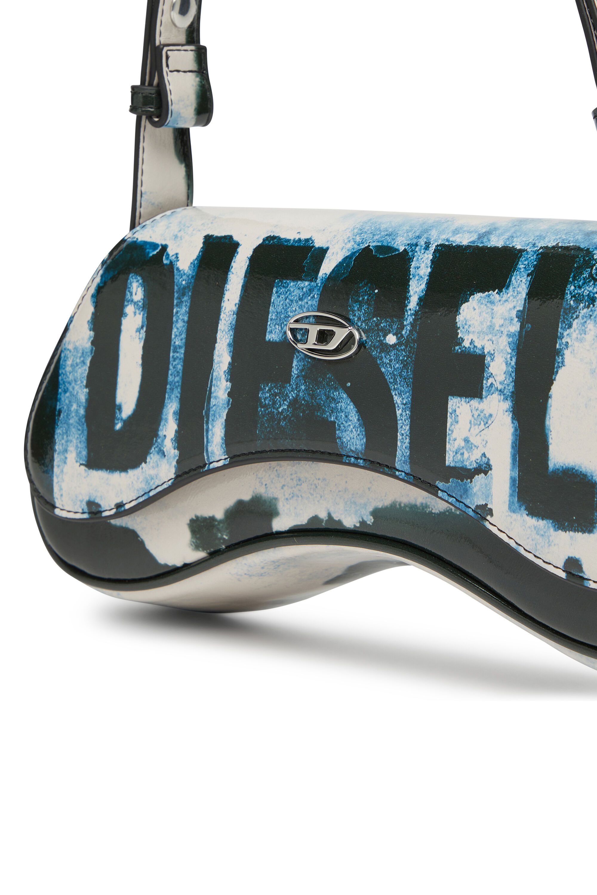 Diesel - PLAY CROSSBODY, Damen Play-Schultertasche mit glänzendem PU-Print in Weiss/Schwarz - 2