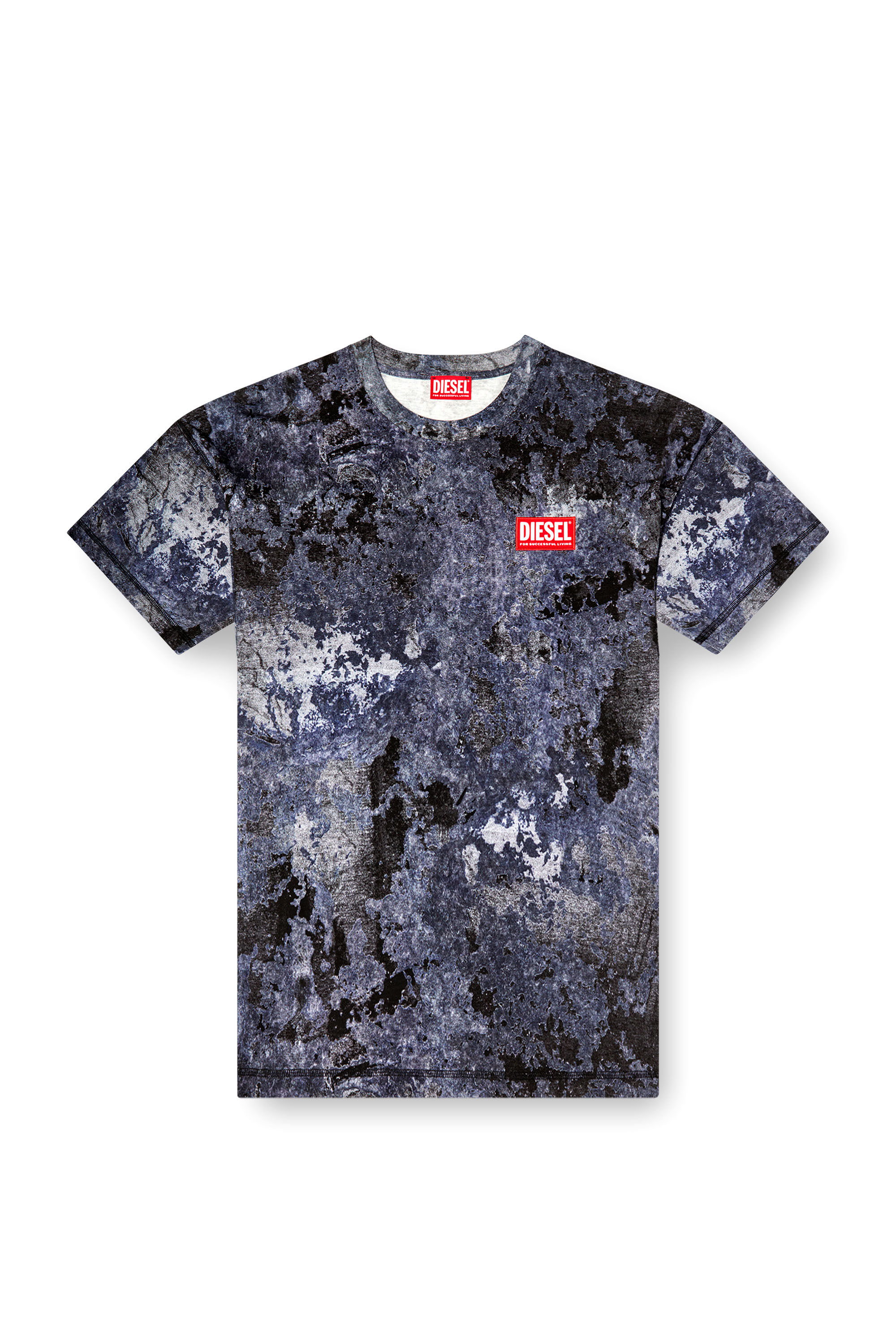 Diesel - T-BOXT-R12, Herren Ausbrenner-T-Shirt mit Marmor-Effekt in Blau - 2