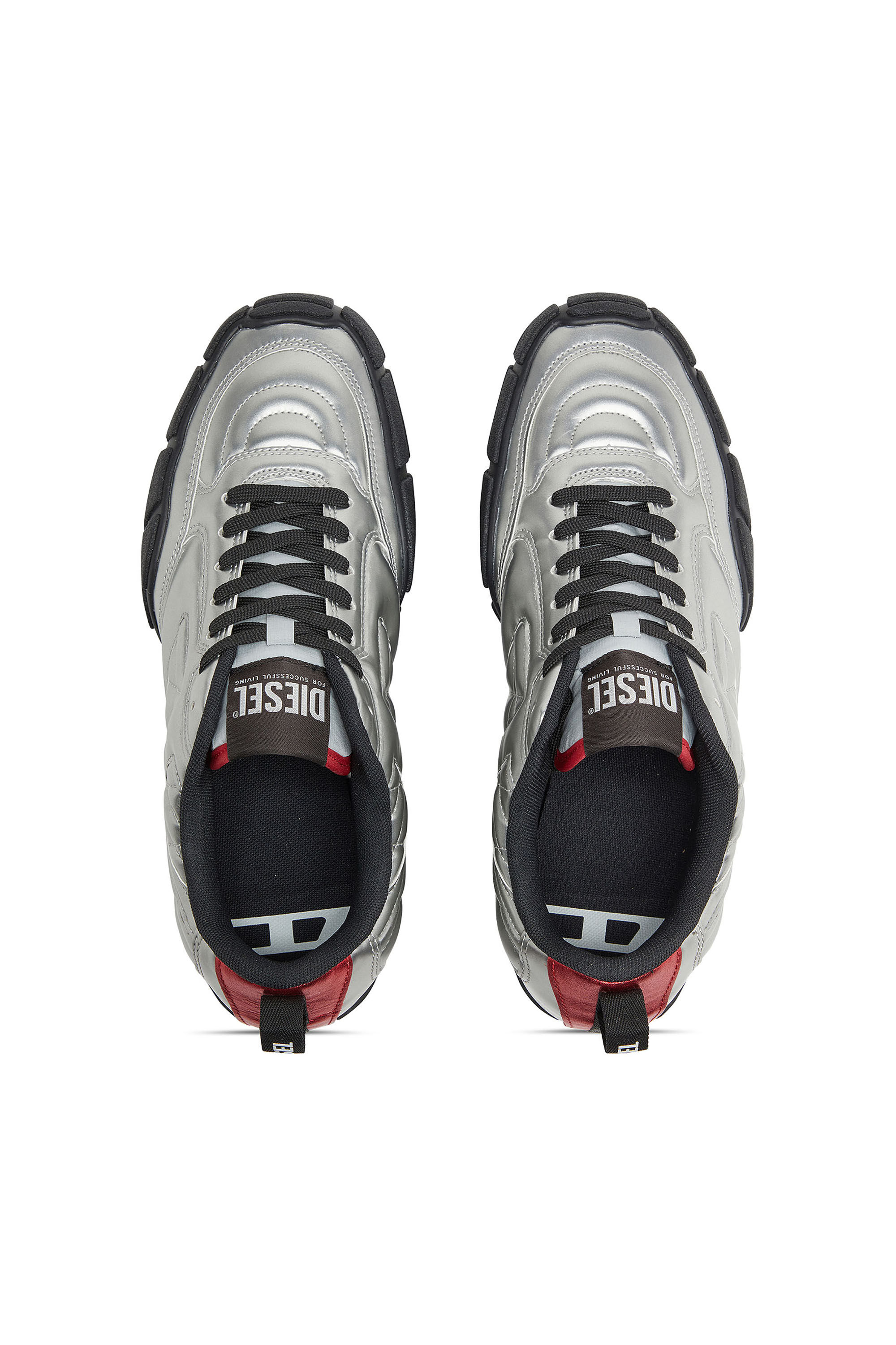 Diesel - S-PAGODHA LOW W, Damen S-Pagodha-Quilted metallic Sneakers in Silber/Schwarz - 4