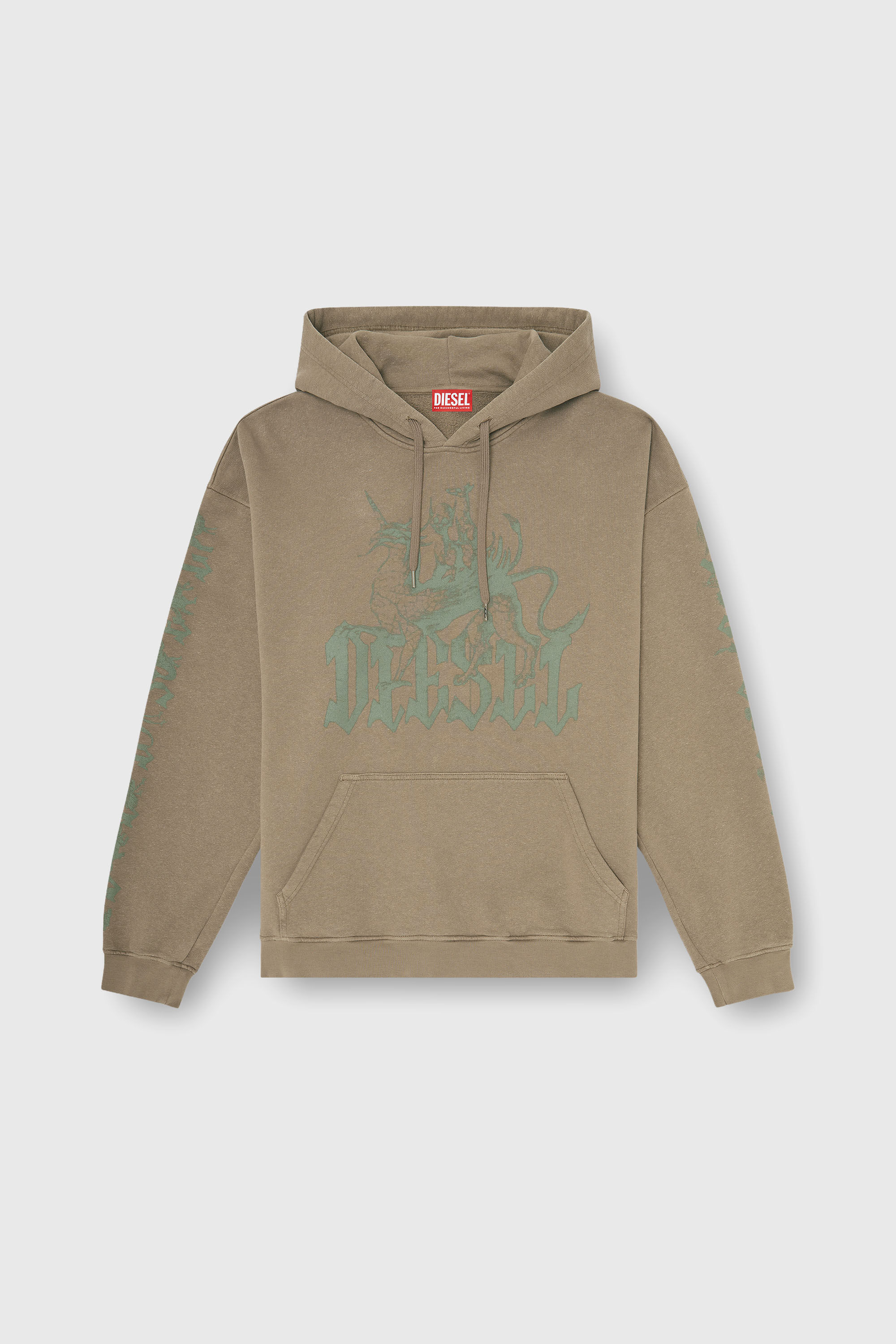 Diesel - S-GRIFFON, Herren Behandelter Hoodie mit Greif-Print in Hellbraun - 2