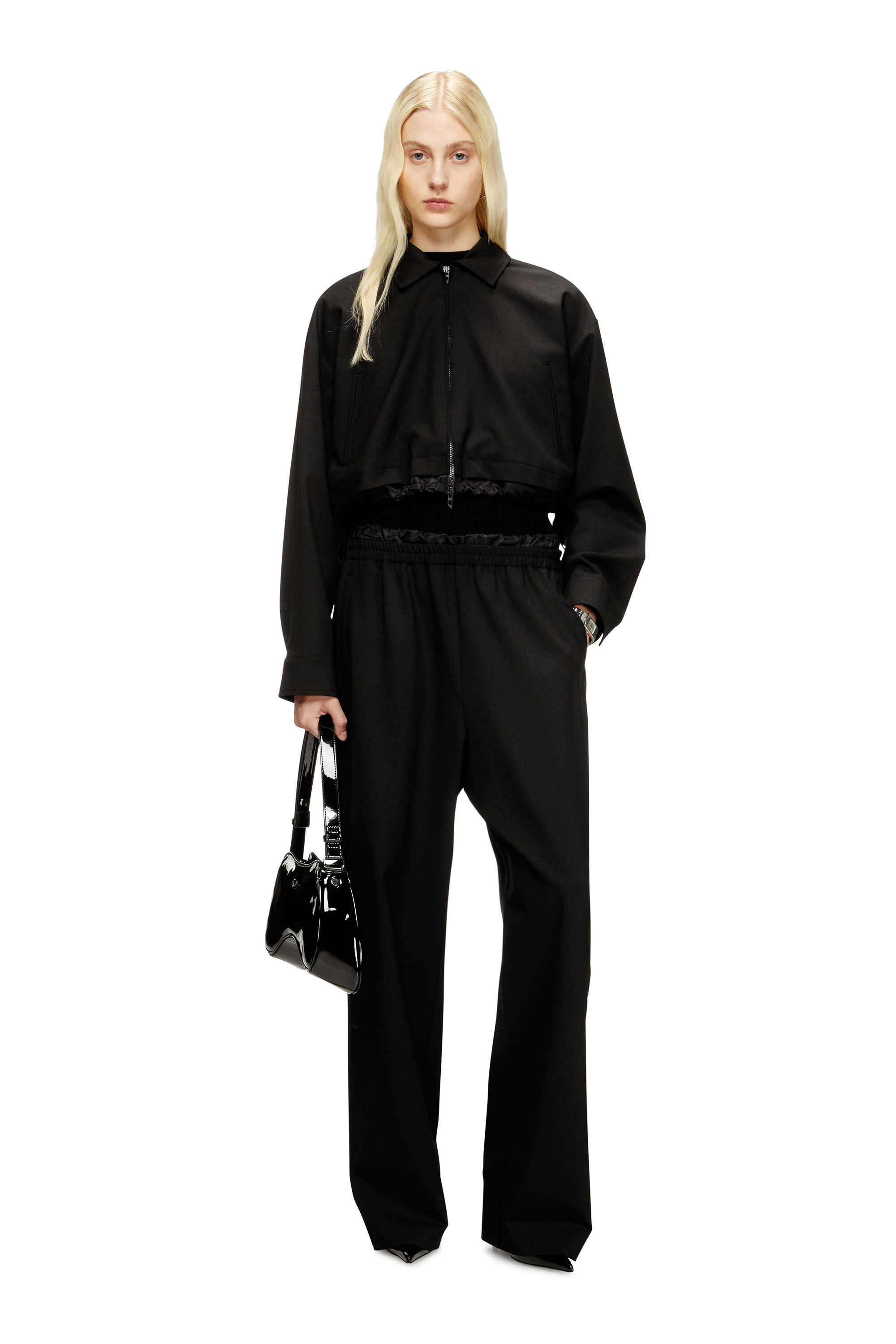 Diesel - J-TING-FEM-R2, Damen Verkürzte Jacke aus Schneiderstoff und Nylon in Schwarz - 1