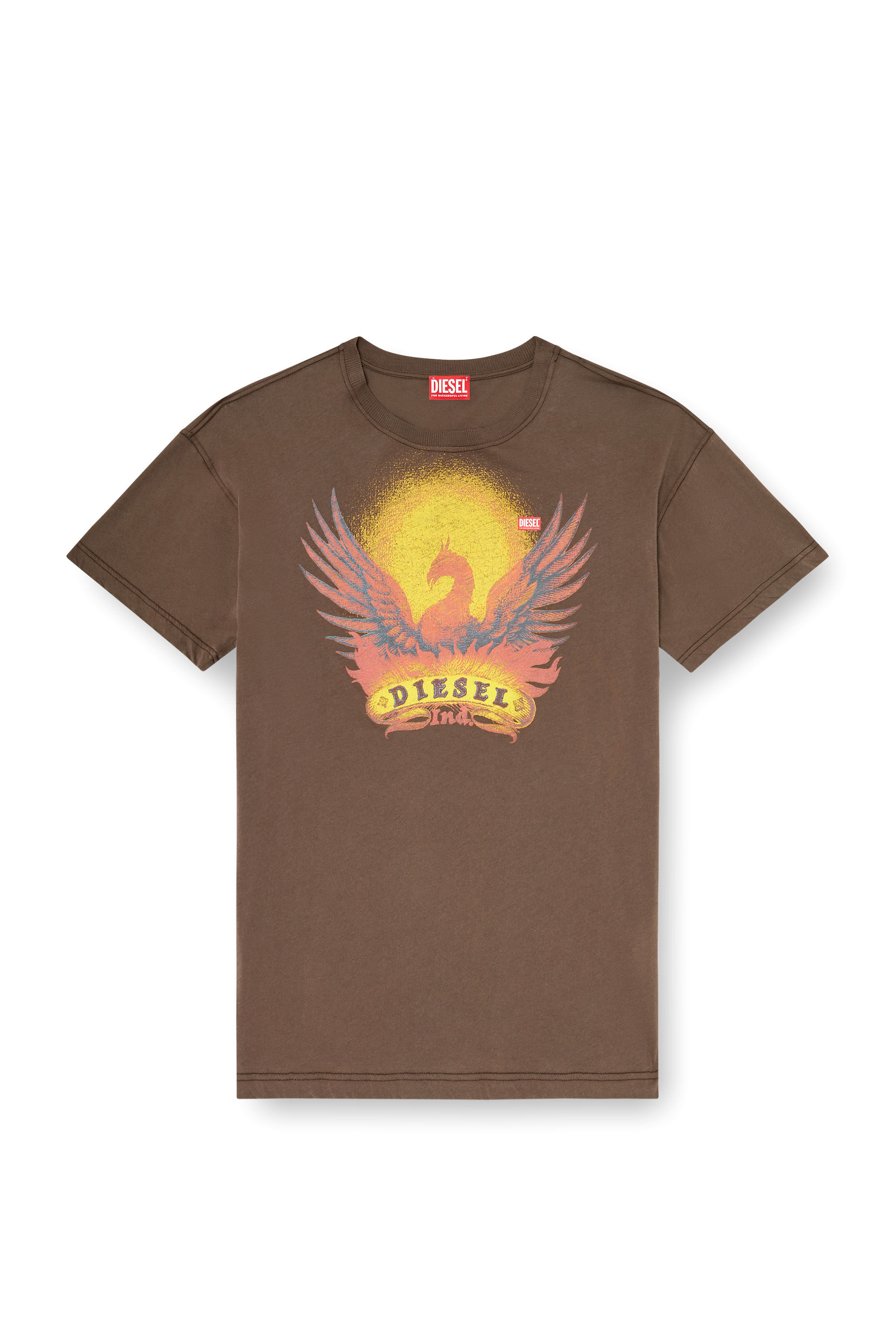 Diesel - T-NORM-AA1, Herren Regul&auml;res T-Shirt mit Ph&ouml;nix-Print in Braun - 2