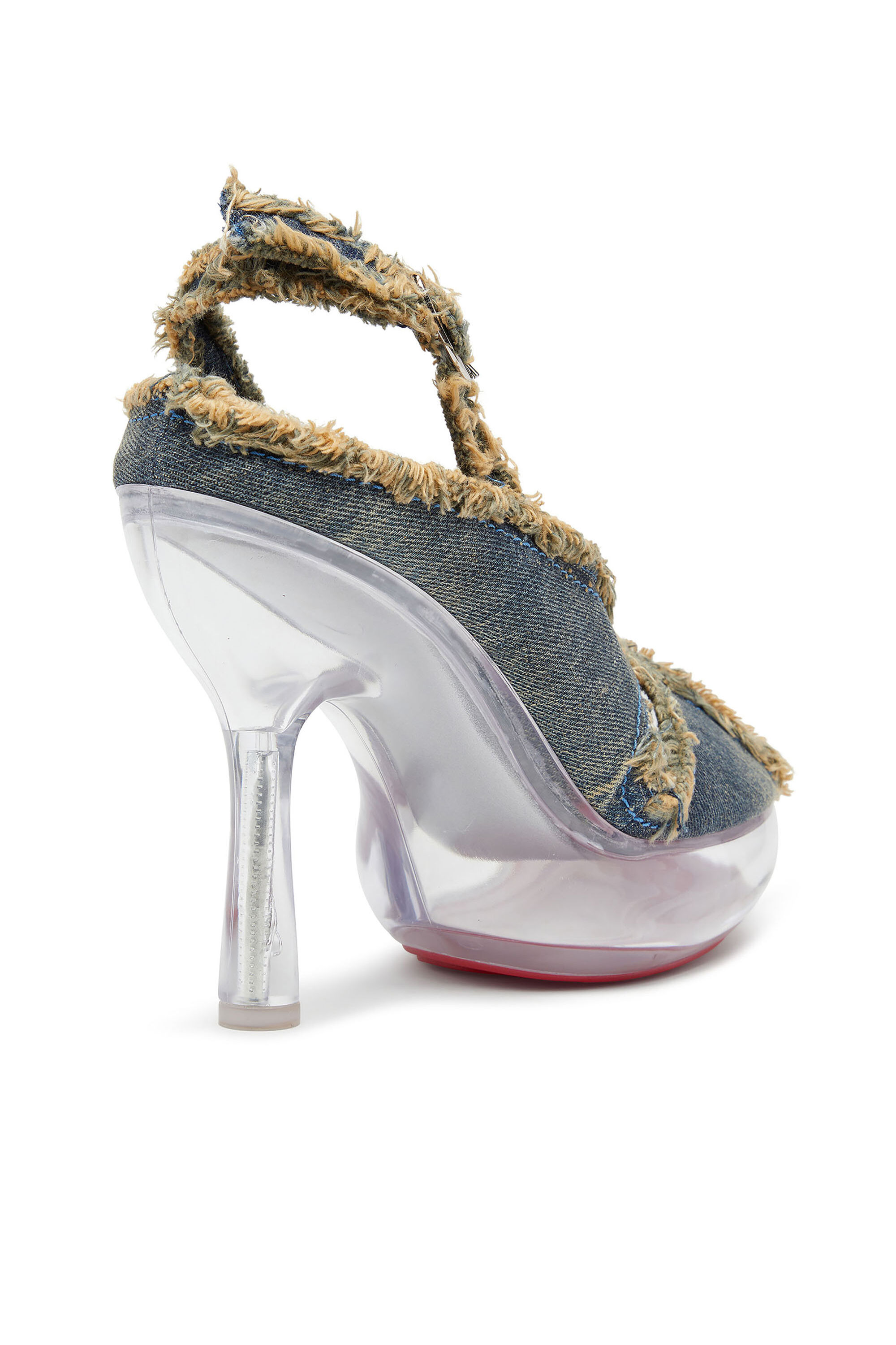 Diesel - D-LAKE PLATFORM SDL, Damen D-Lake-Plateausandalen aus ausgefransten Denim und Plexiglas in Jeansblau - 6
