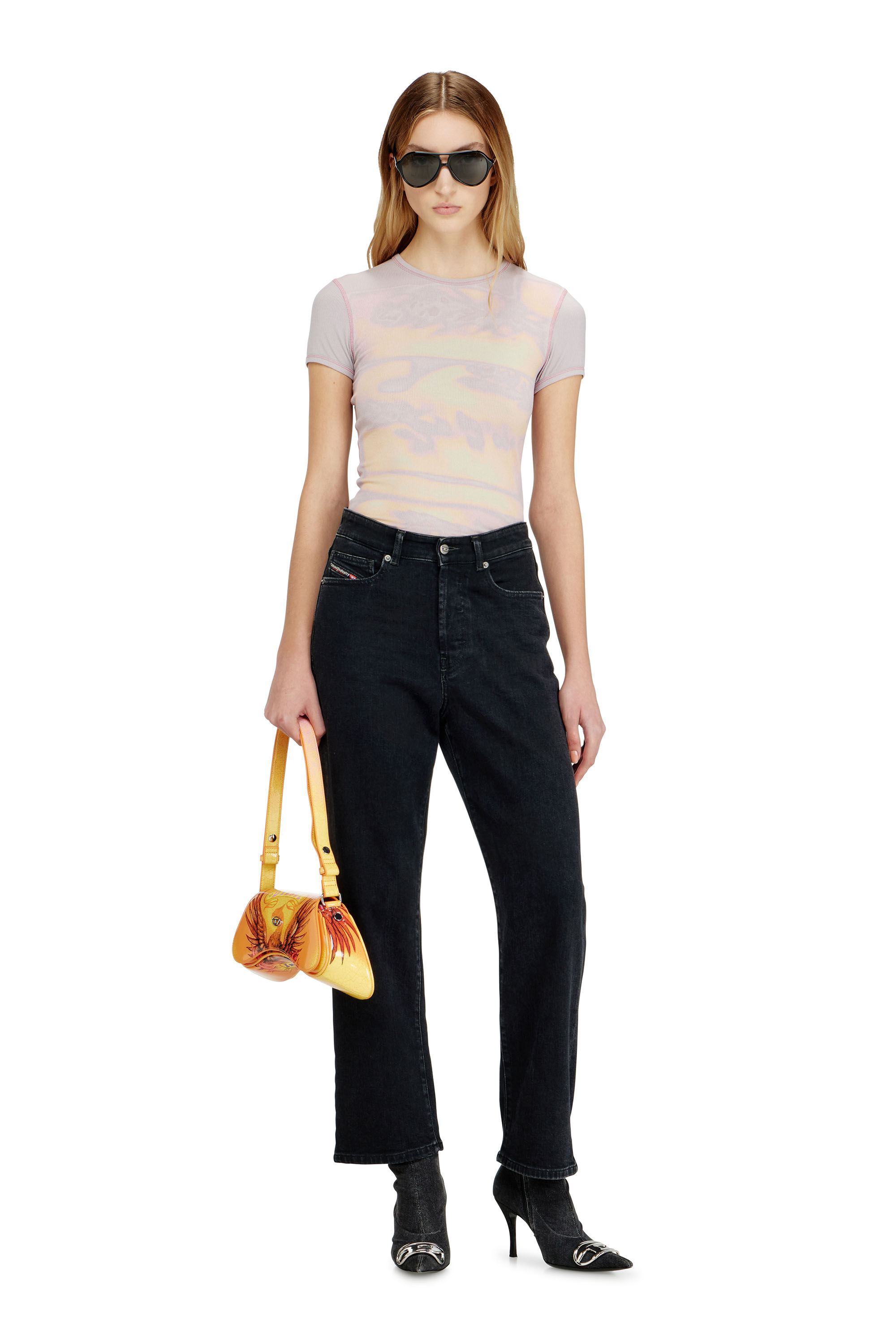 Diesel - T-ELE-LONG-AA1, Damen Schmal geschnittenes Jersey-Top mit Grafikdruck in Lila - 1