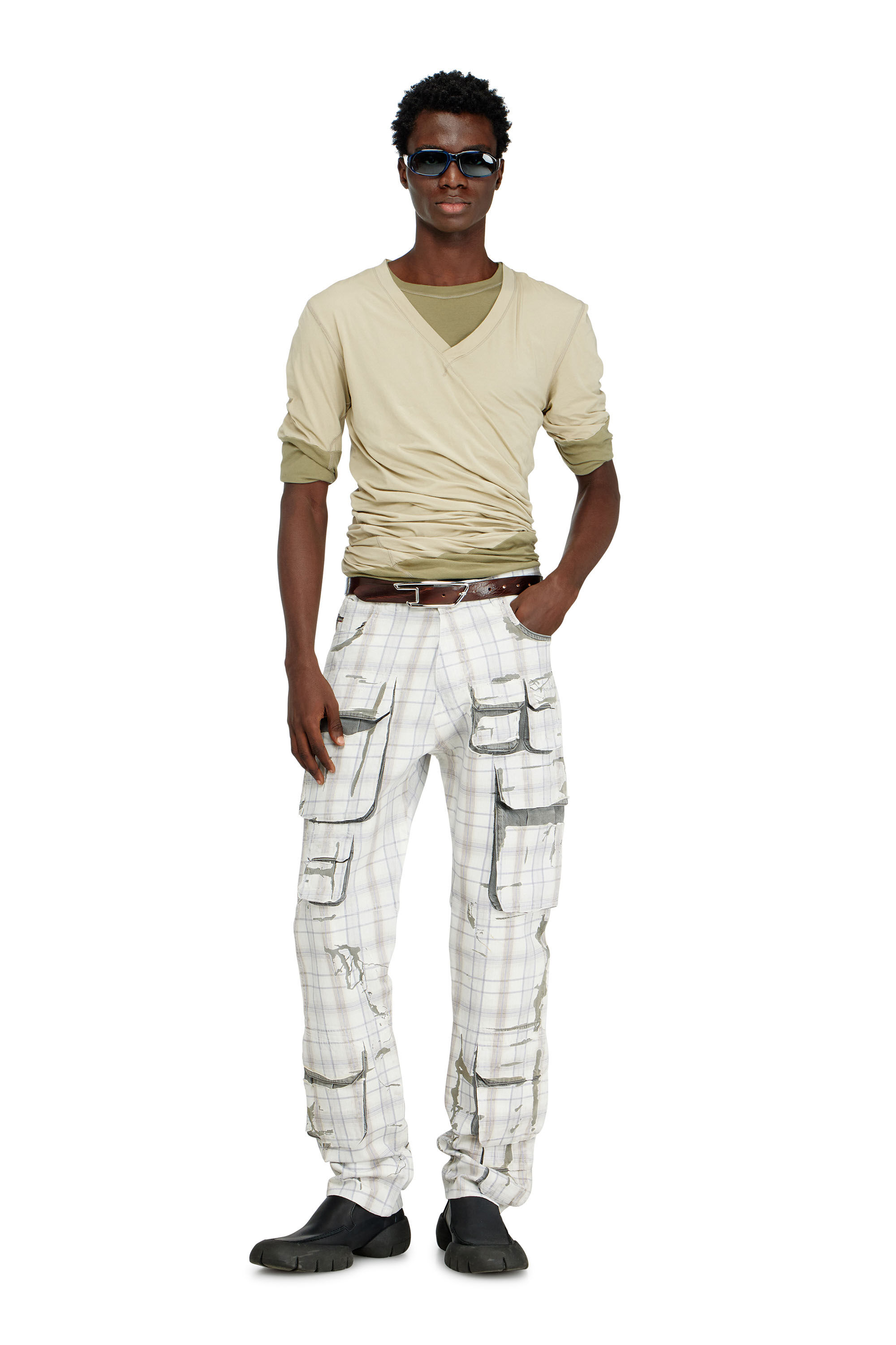 Diesel - T-MOODY-PLAIN, Herren Oberteil mit verdrehtem Doppellagen-Look in Gr&uuml;n - 1