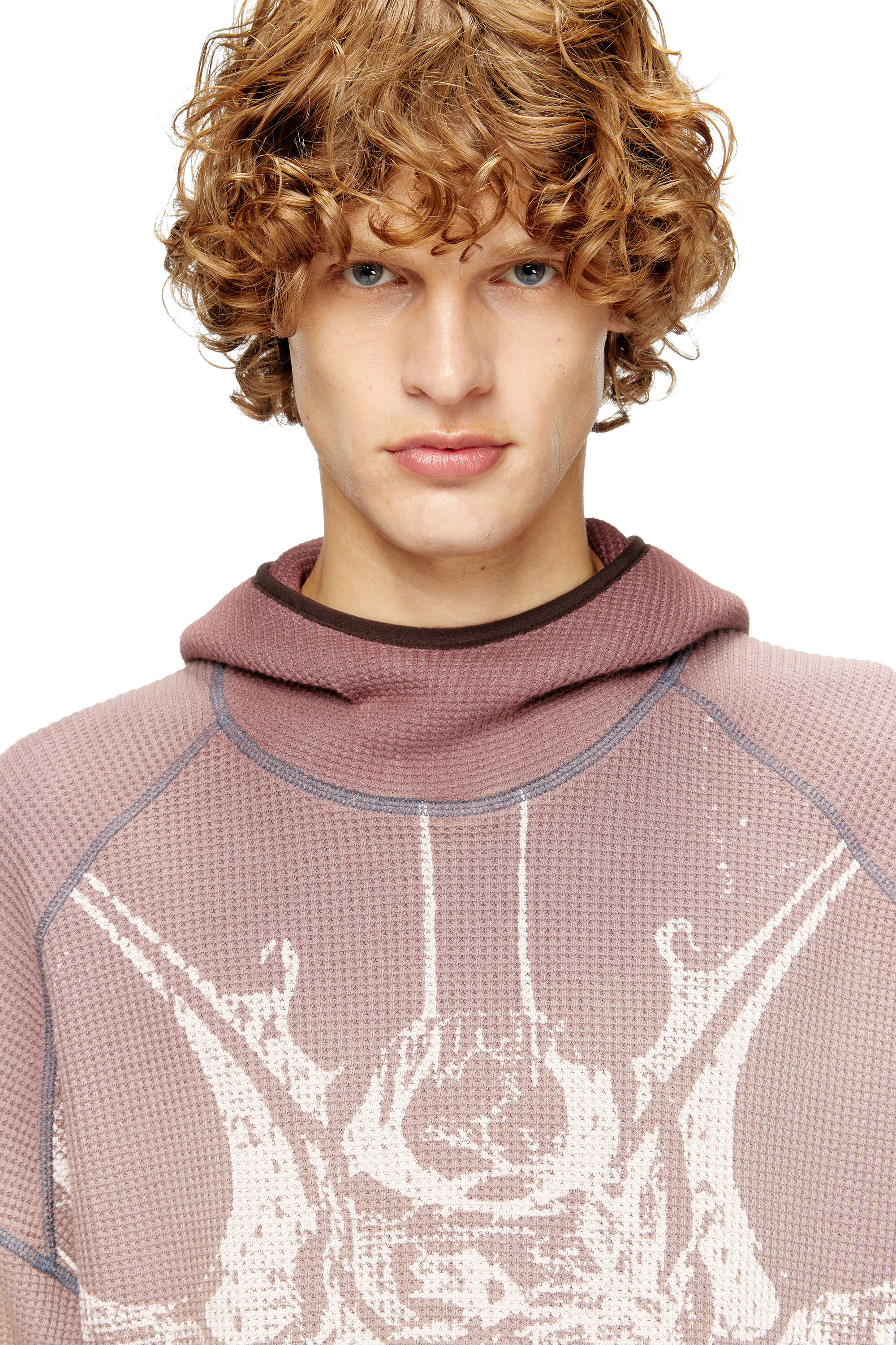 Diesel - S-WAF-HOOD-NEW, Herren Verblasster Waffel-Kapuzenpullover mit Grafik-Print in null - 5